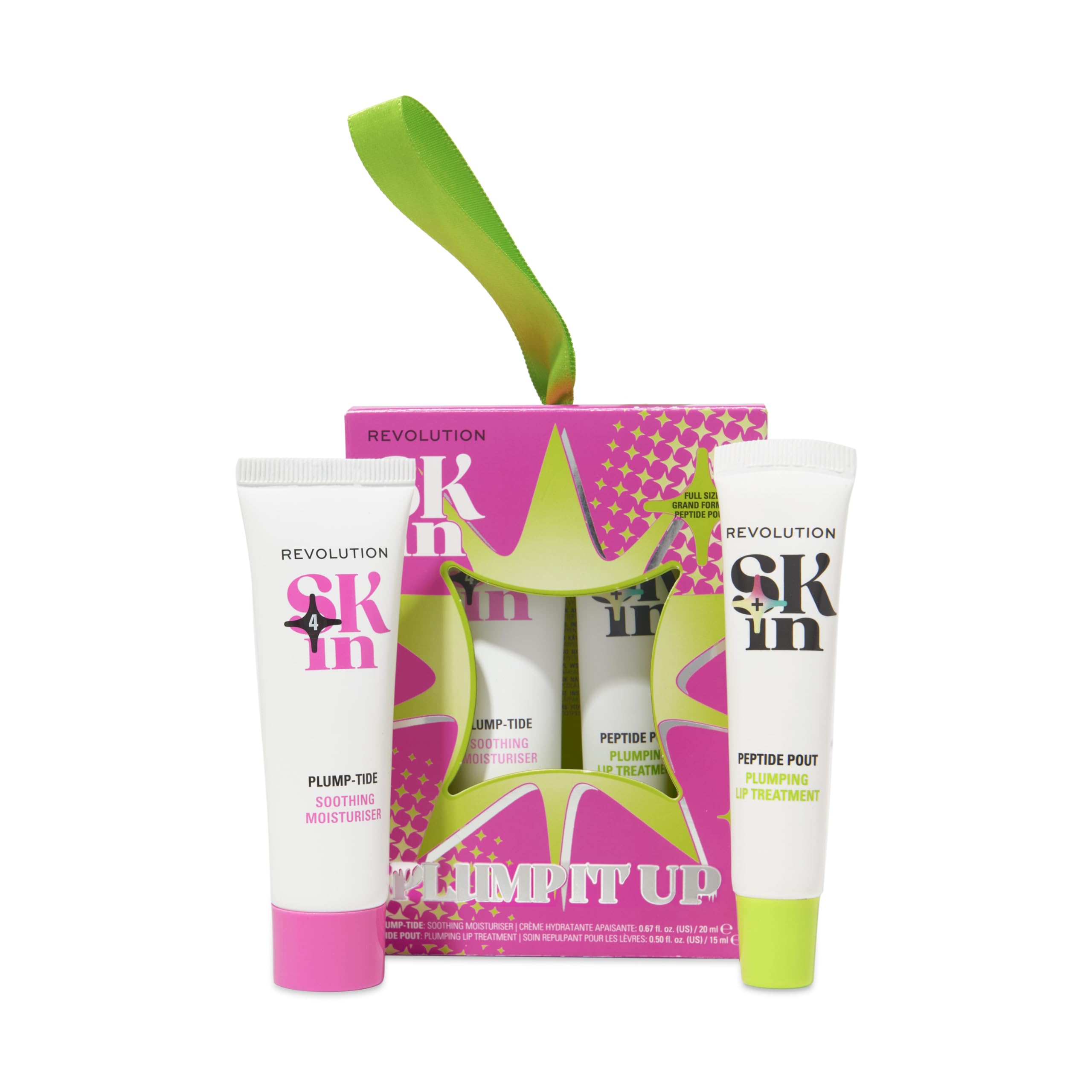 Revolution Skin Plump It Up Gift Set, avec crème Plump-​Tide et baume à lèvres Peptide Pout, format voyage, Végan et non testé sur les animaux