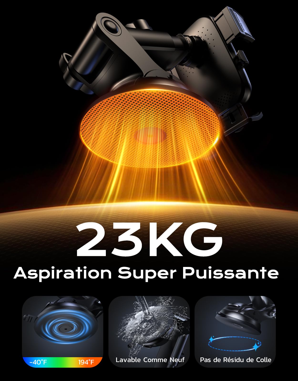 Mohard Support Téléphone Voiture Induction, 15W Chargeur Induction Voiture Charge Rapide, Ventouse Puissante & 360° Rotation, Chargeur sans Fil Voiture pour iPhone 17 Pro Max/16/15/14, Galaxy S25/S24