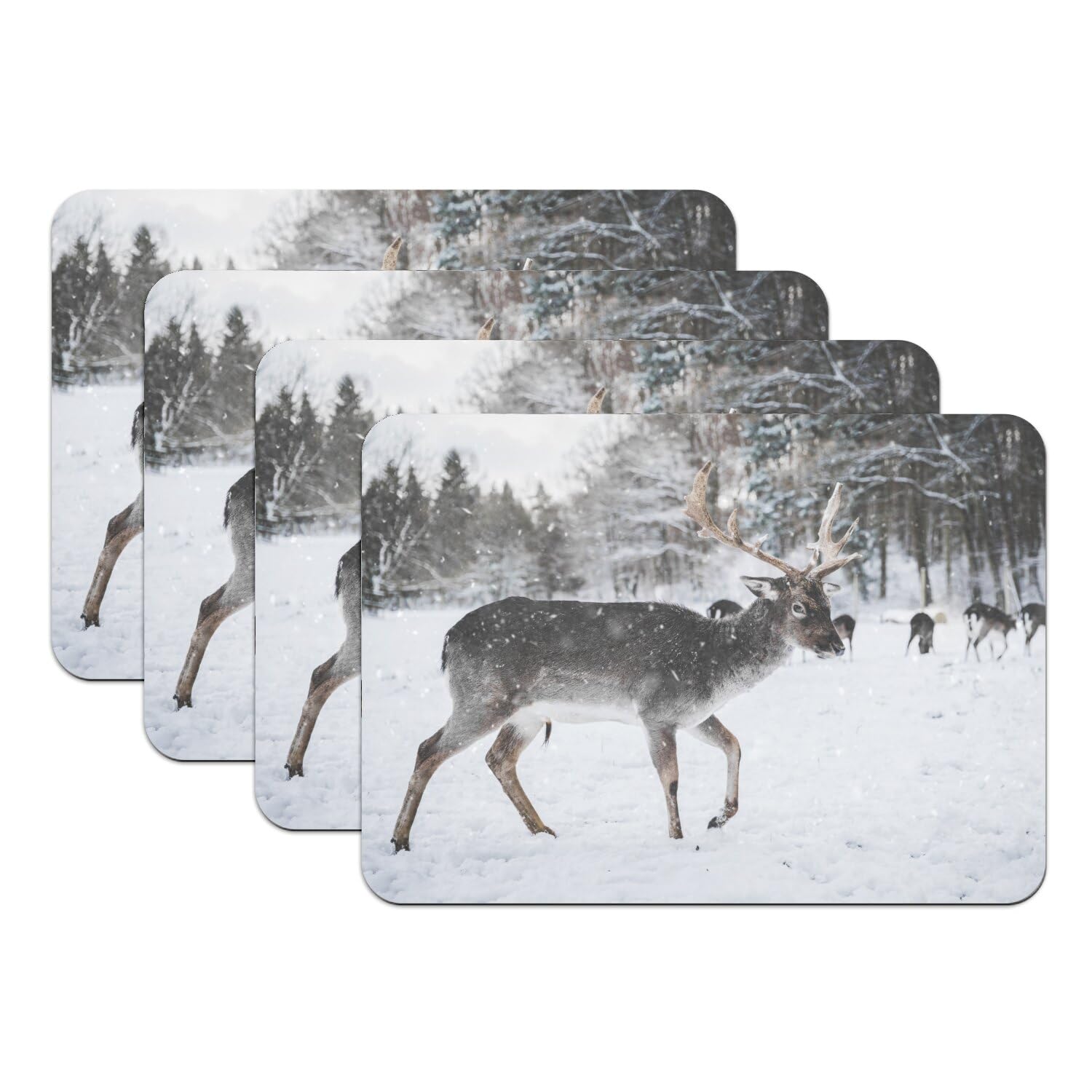 Sets de table renne de profil sous la neige grand format anti-rayures et antidérapants