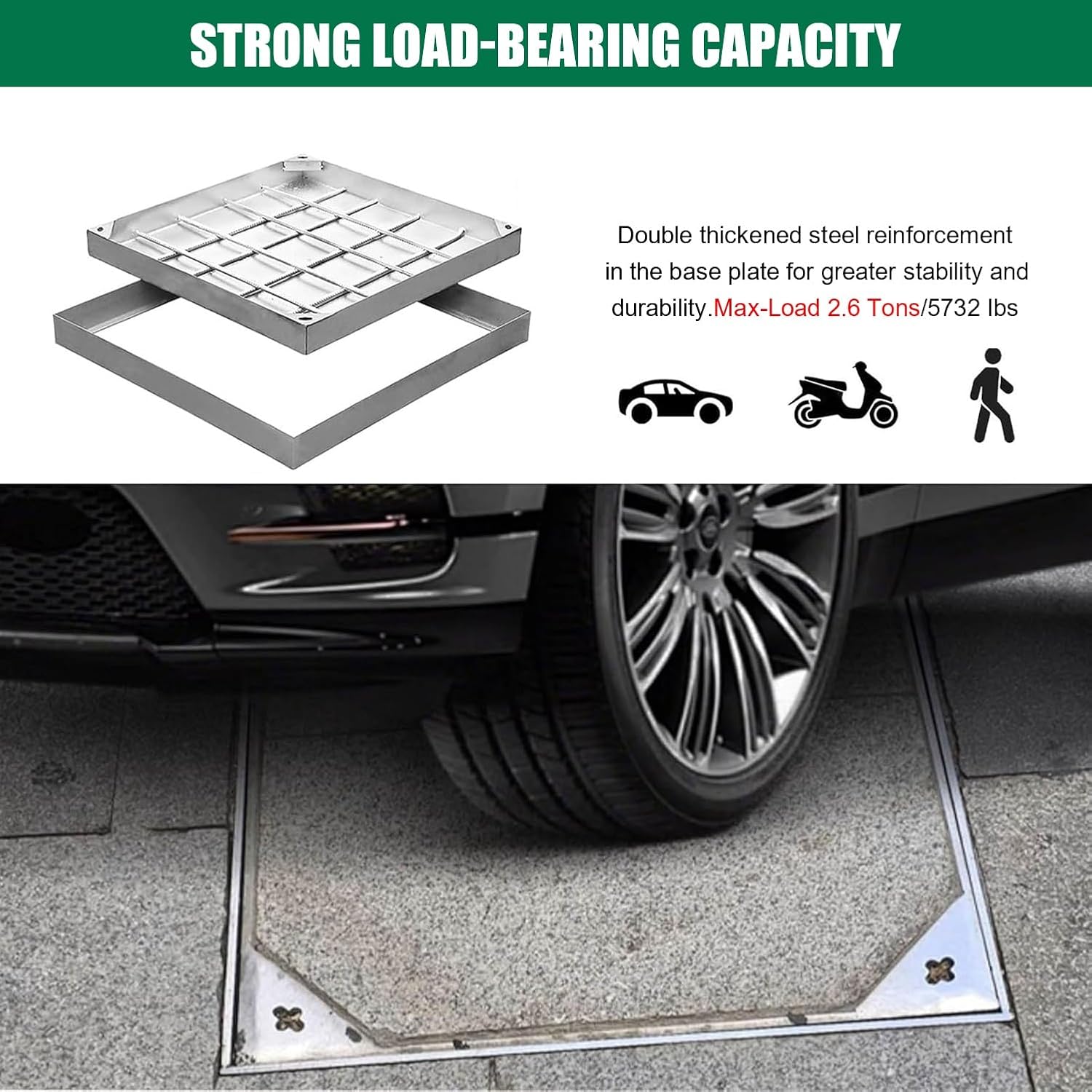 Stainless Steel In-Ground Inspection Hatch 600x600x50mm - Decorative Access Cover for Garden Patio & Grass - Hidden Design for Seamless Integration