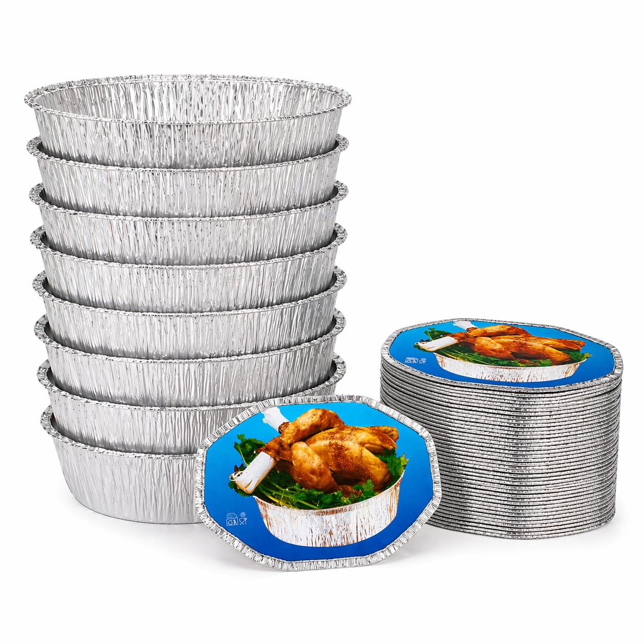 Pack de 100 Envases de Aluminio Ovalado con Tapa incluida XXXL 2.600 ml