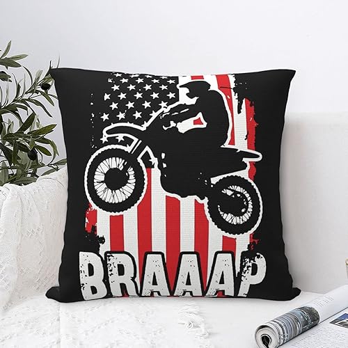 Miniatura 6 de SEAEAGLE Funda de almohada decorativa de doble cara con la bandera de Estados Unidos, diseño de motocross, para sofá