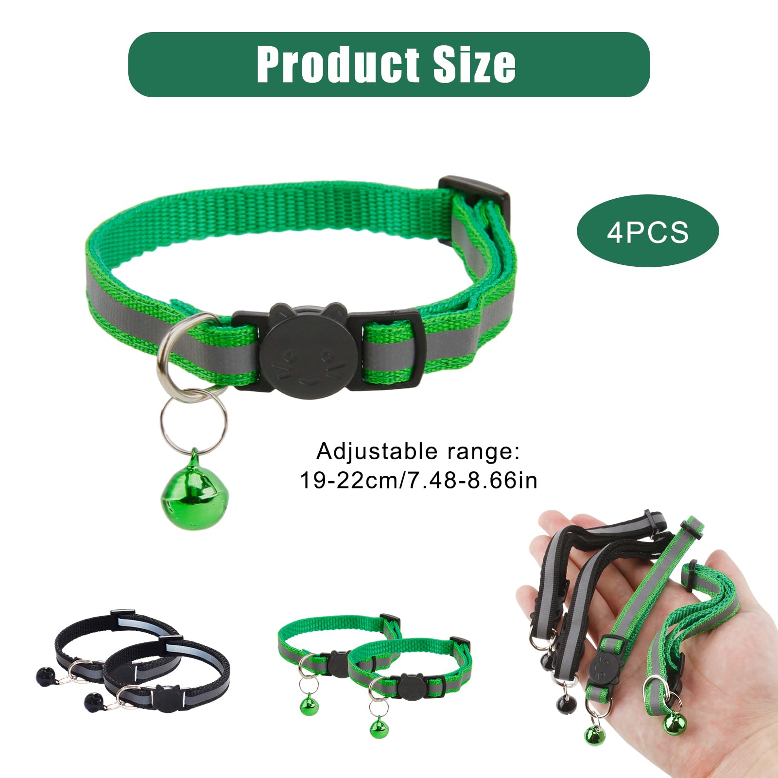 4Pcs Black Cat Collars Quick Release with Strap and Bell,Quick Release Safety Buckle for Kittens and Adult Cats,Soft Comfortable Fabric - Image 2
