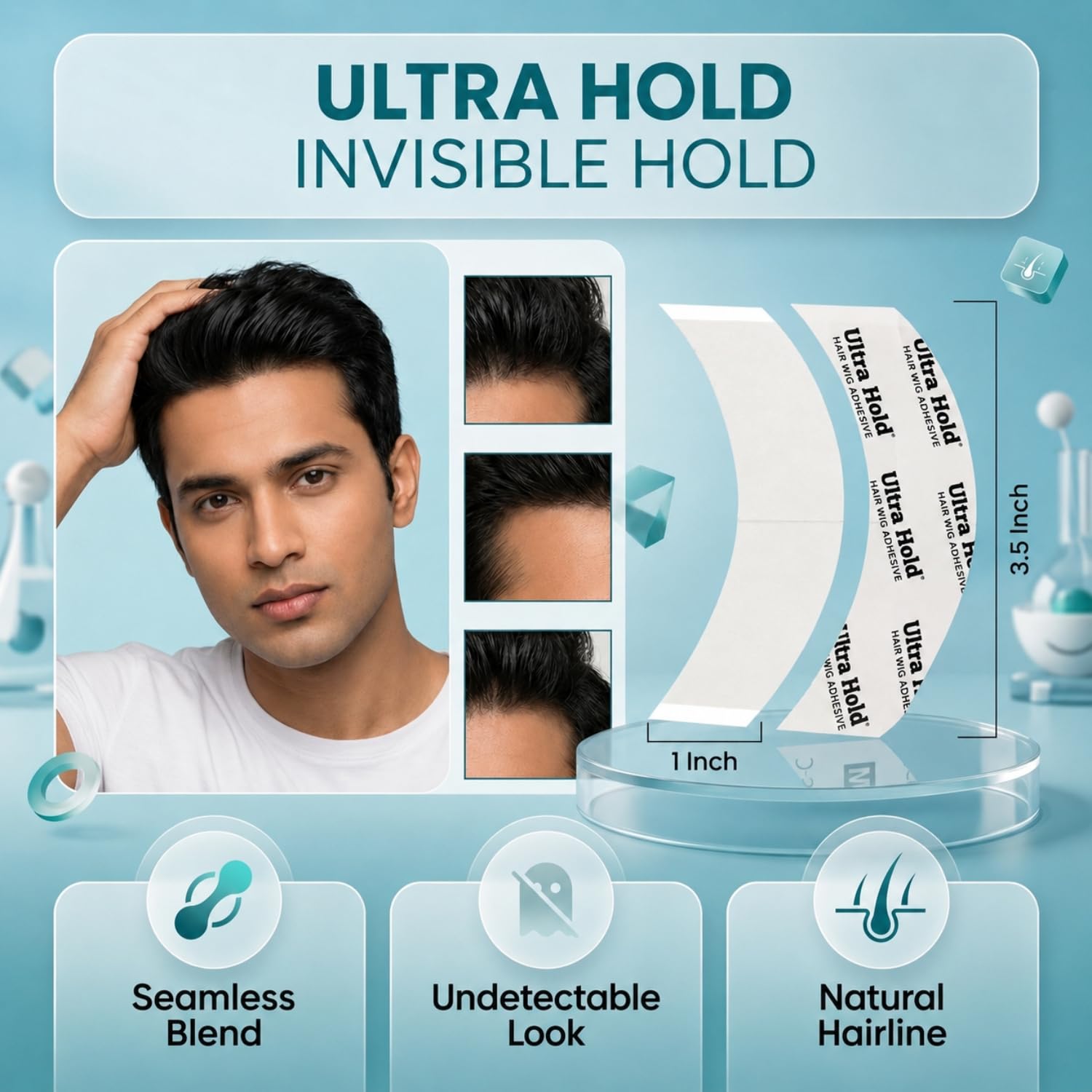 Ultra Hold Waterproof Double-Sided Tape for Hair Patch & Wig (36 Pieces) Strong Grip & Invisible Hair System Adhesive, Hair Patch Tape for Men & Women | Long Lasting & All Weather Resistant