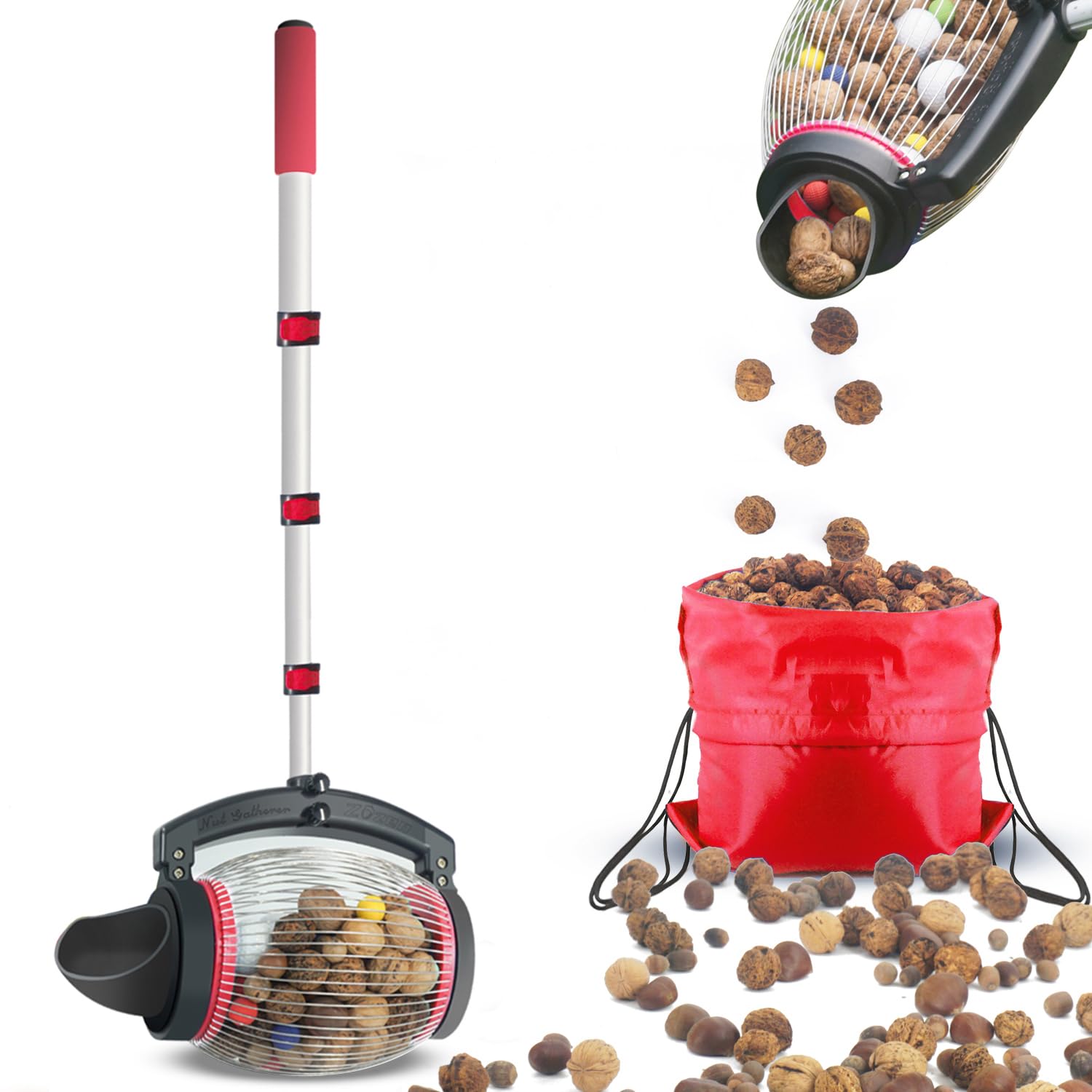 Zozen Nut Gatherer, Walnut Picker Upper Roller, Pecan Picker Upper - Directly Dump Outlet | Apply to Walnut, Pecan, Hickory, Chestnuts, Buckeyes, Nerf Balls, Golf Objects Size 3/4'' to 1.5''; 1 Gallon
