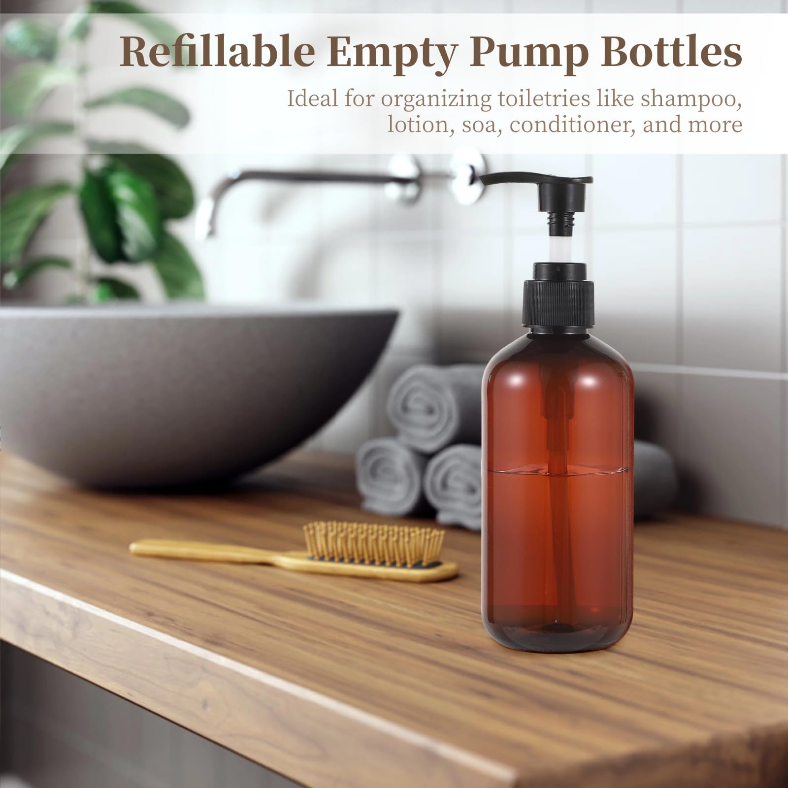 30 STK. Leere Pumpflaschen, 8 oz/236 ml bernsteinfarbene Kunststoffflaschen zum Nachfüllen, Reisespender mit Pumpe für Lotion, Duschgel, Shampoo, Conditioner und Creme