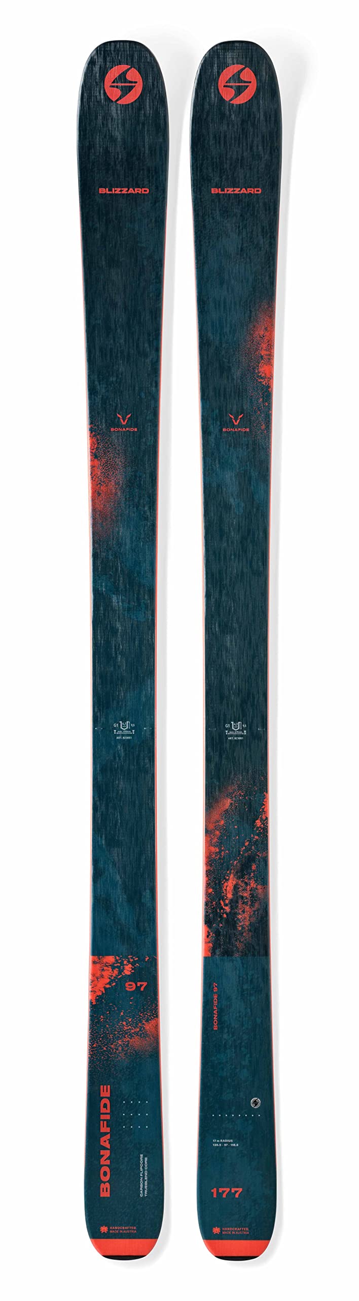Blizzard Men's Bonafide 97 Trueblend All-Mountain Woodcore Off-Trail Stiff Dark Blue/Red Skis, Size 165