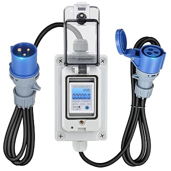 Mobile Digital Electricity Meter with Leakage Protection, 230V 16A Power Consumption Meter, IP67 Waterproof & Power-Off Memory, Energy Monitor for Motorhomes, Boats, EVs, Outdoor/Indoor Use