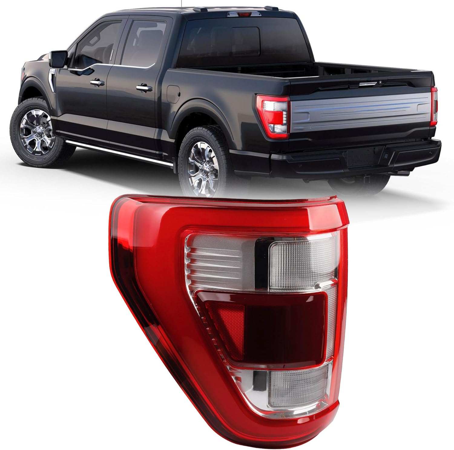 Dasbecan Right Passenger Side Tail Light Compatible with 2021 2022 2023 Ford F150 King Ranch | Lariat | Limited | Platinum With Blind spot module install location Rear Taillight LED Type