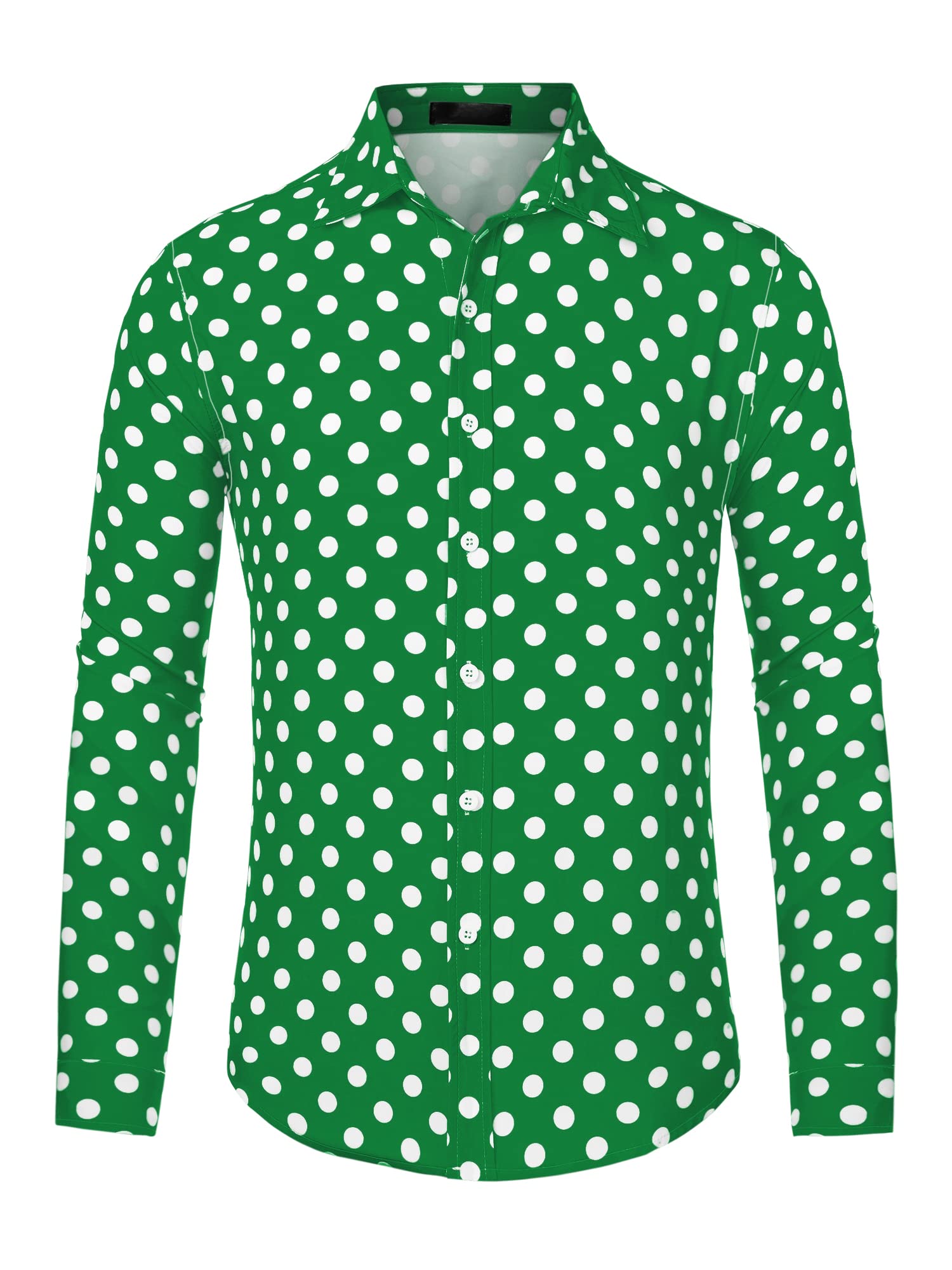 Lars Amadeus Men's Polka Dots Print Dress Shirt Button Down Long Sleeves Casual Shirts, Large