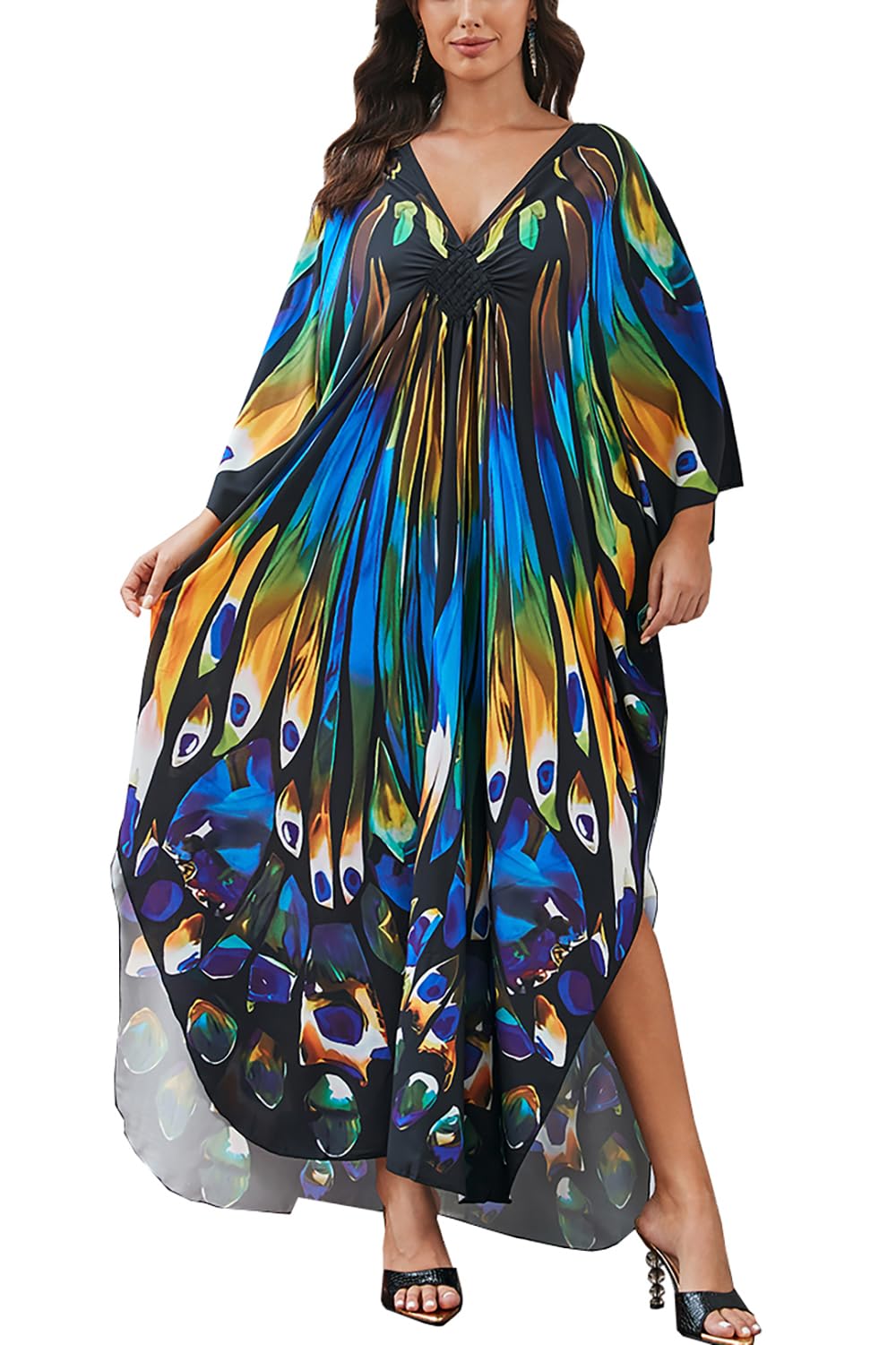 Vêtements de Détente à Imprimé Ethnique pour Femmes Chemise de Nuit Robe de Plage Kimono Kaftan Surdimensionné Cover Ups