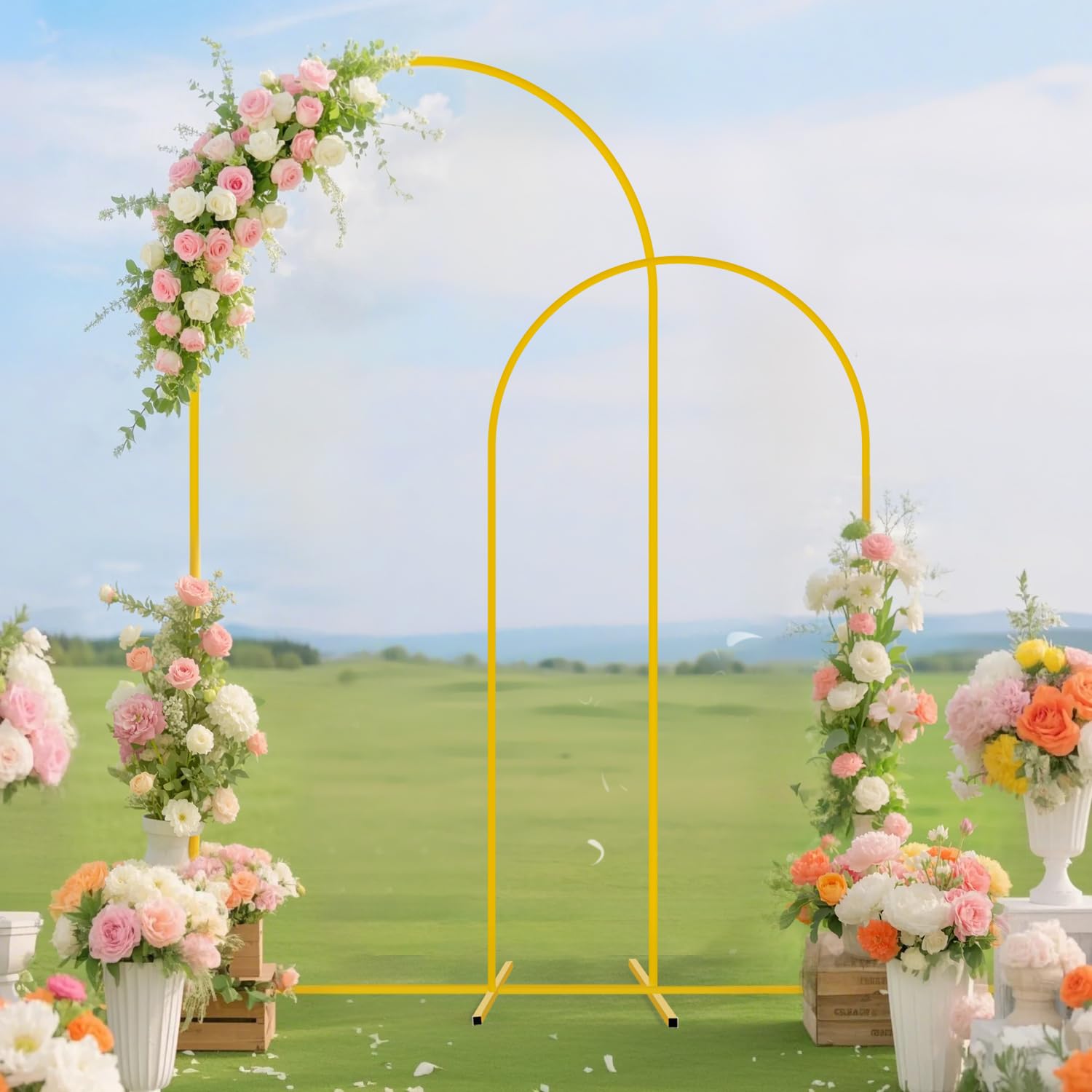 Set Arco Per Sfondo Feste ROMANKAS, Metallo Dorato Con Copertura In Spandex Beige 2,2 M, Per Palloncini E Decorazioni - 6