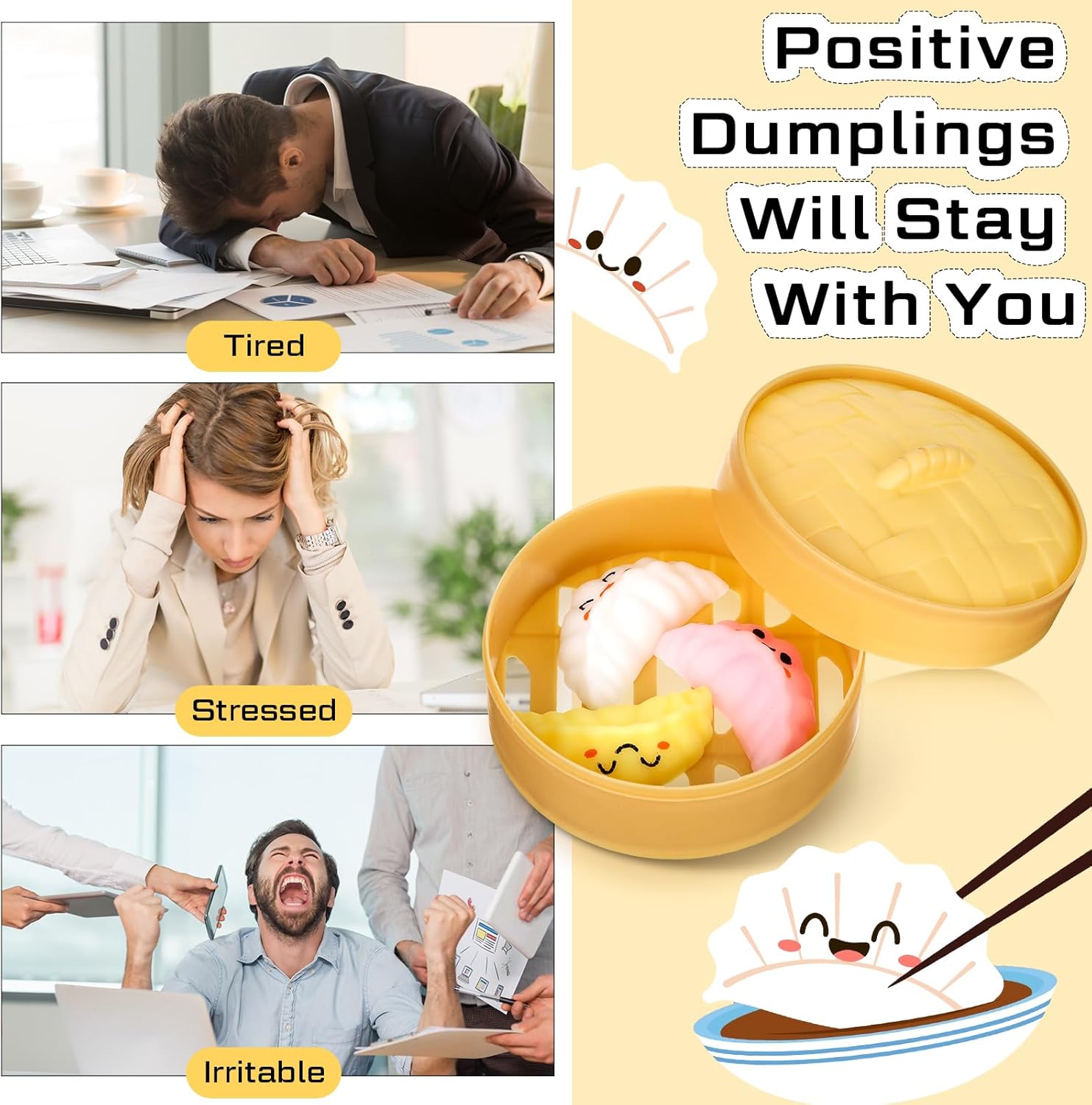 20 Set Positive Dumplings Gifts 60 Dumplings Stress Ball 20 Steamer with 20 Cards Emotional Squeeze Stress Relief Toy Office Gift Ideas for Coworker Employee Work Staff