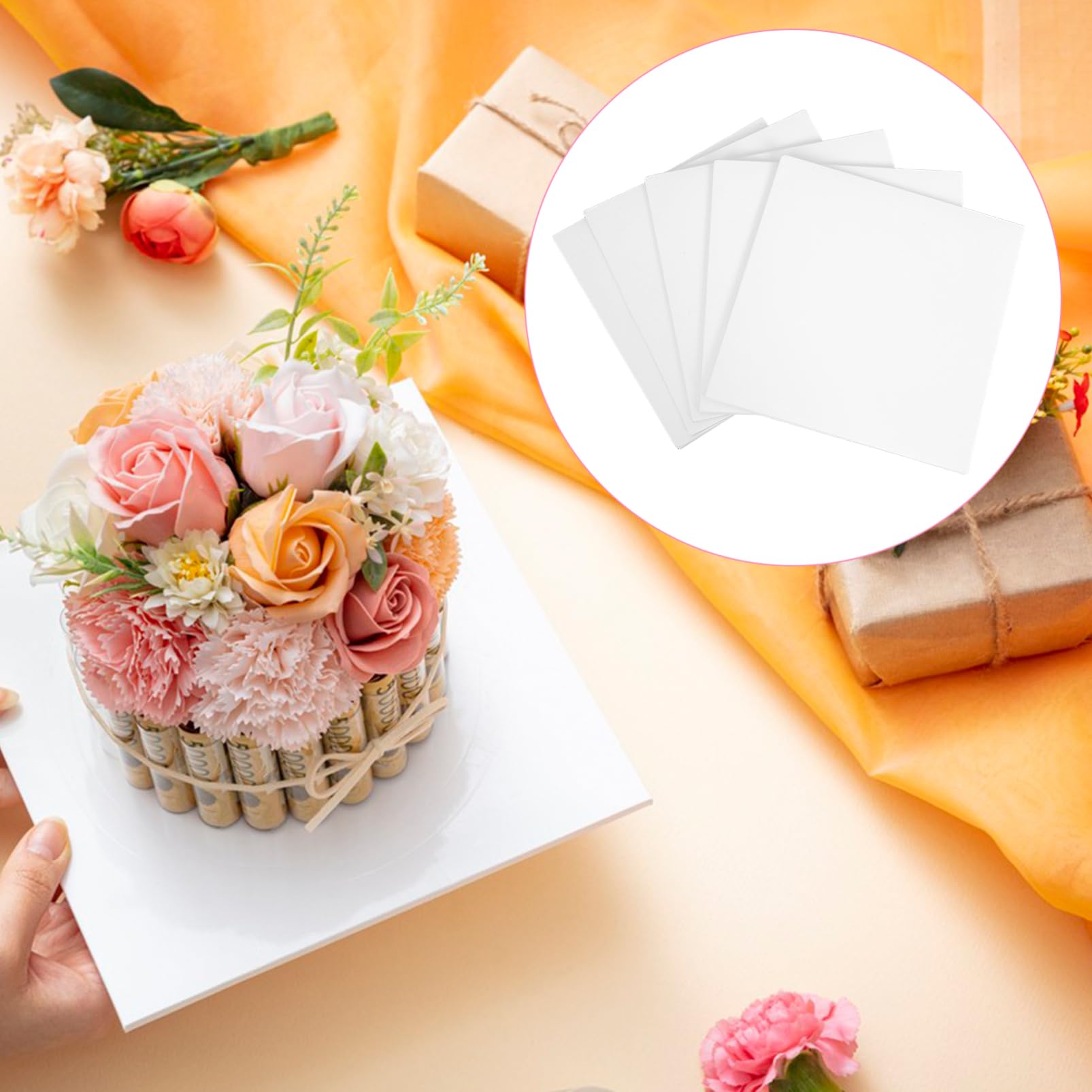 Socles Carton pour Gâteau Blancs x10, Épais, Forme Carrée, Robustes | Mariages, Fêtes, Surface Solide, Plateau de Desserts, Accessoires de Pâtisserie, Service Stable