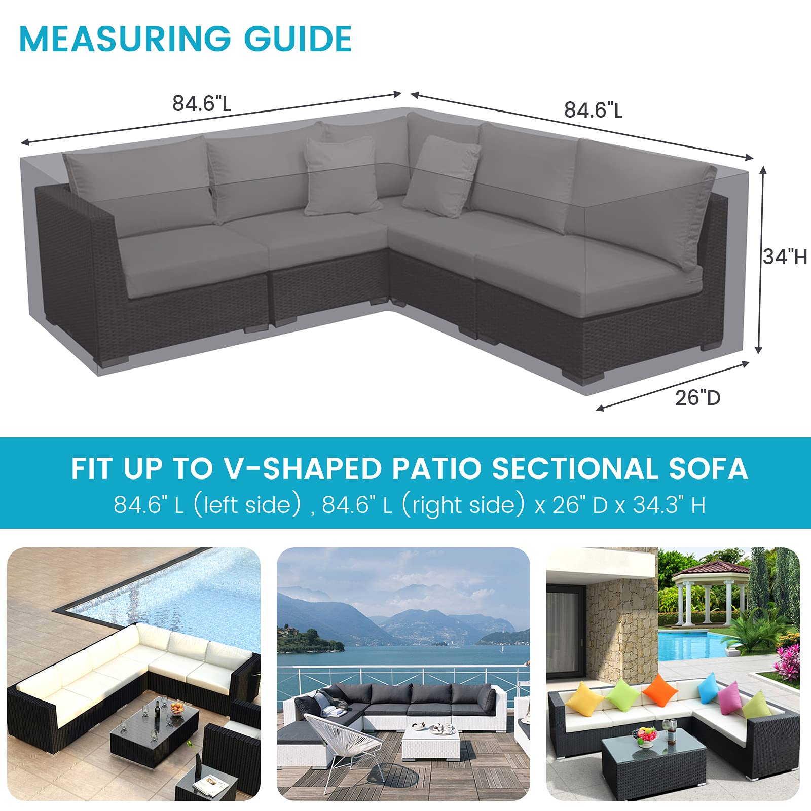 Patio Sectional Sofa Cover Outdoor Waterproof Windproof 85