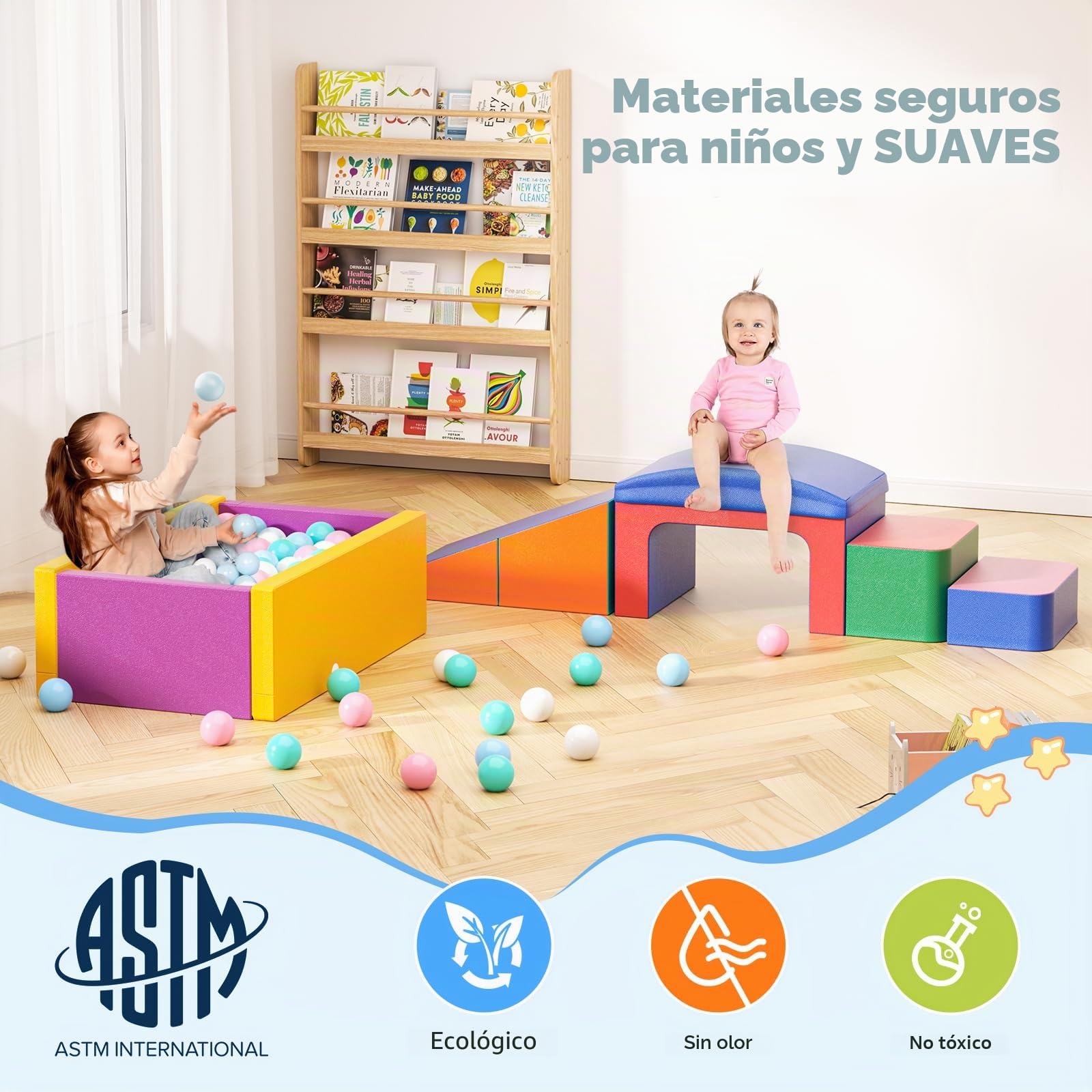 Bloques de Construcción de Espuma para Niños, Grandes Bloques de Construcción de Espuma Gigantes para Niños, Juguetes Educativos Preescolares para Gatear y Escalar (Arcoiris-Piscina Bolas)