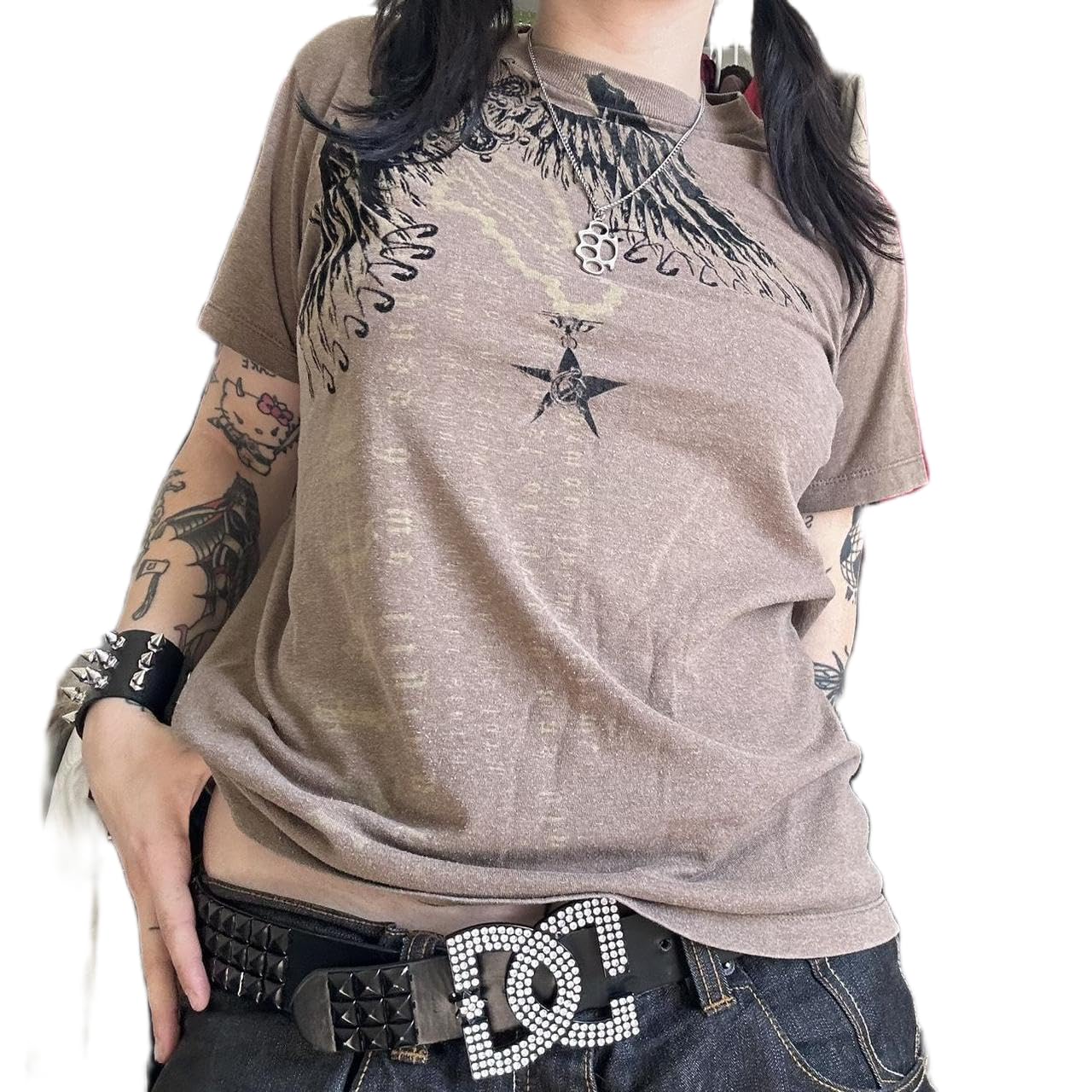 Y2K Grunge Graphic Tees for Teens Girl Vintage Fairy Grunge Emo Goth Short Sleeve Baggy T-Shirt Going Out Streetwear