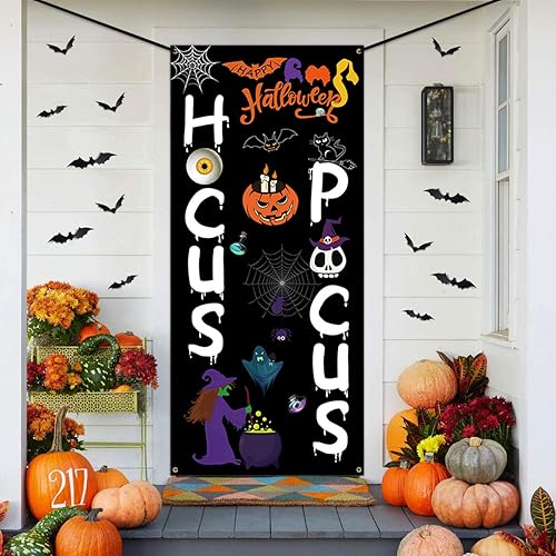 Miniatura 6 de Hocus Pocus - Cubierta de puerta de tela grande para decoración de fiesta de Halloween para porche delantero, interiorexterior