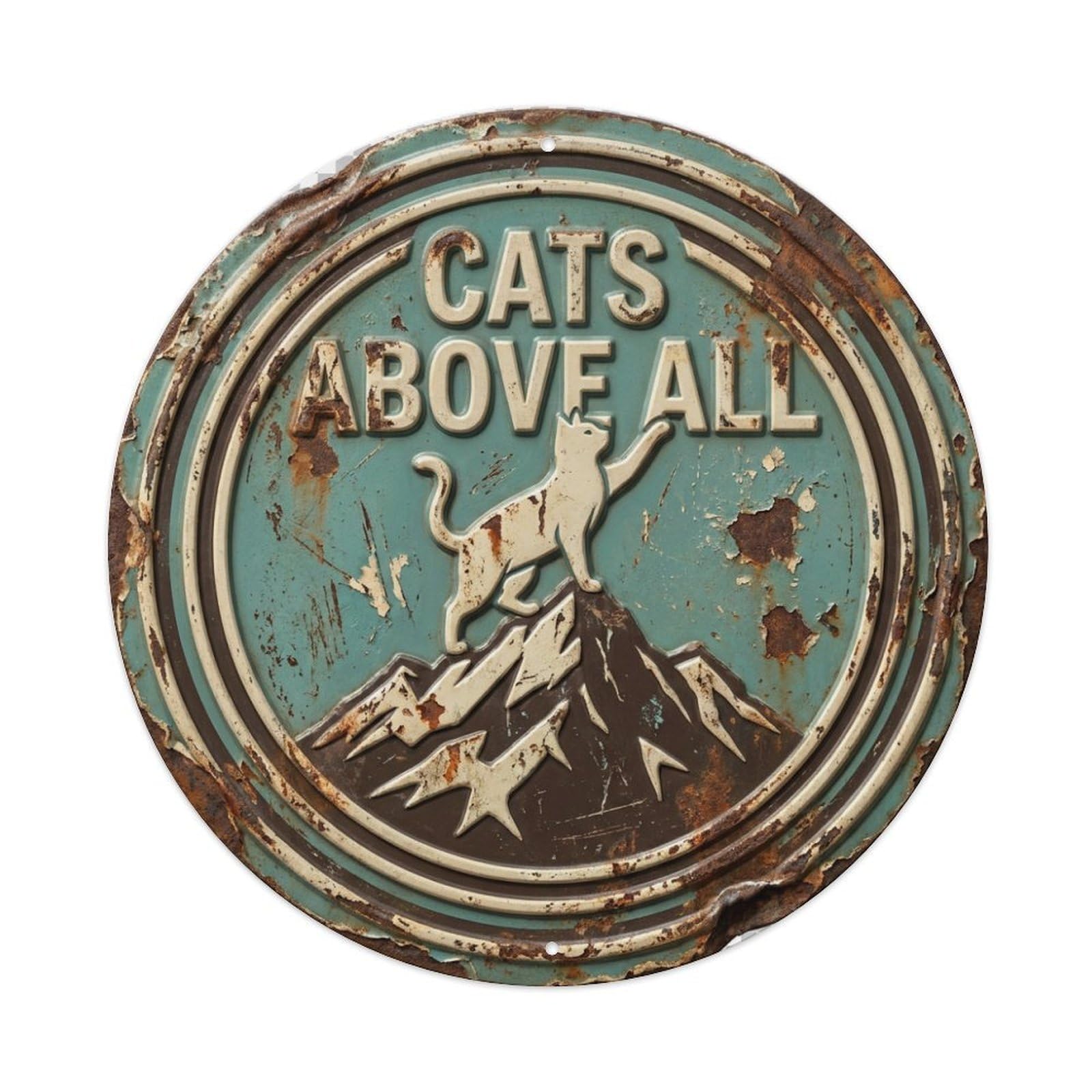Vintage Cats Above All Feline Metal Tin Sign Plaque Wall Decor for Cafe, Club, Garden Round Metal Poster 8x8Inch