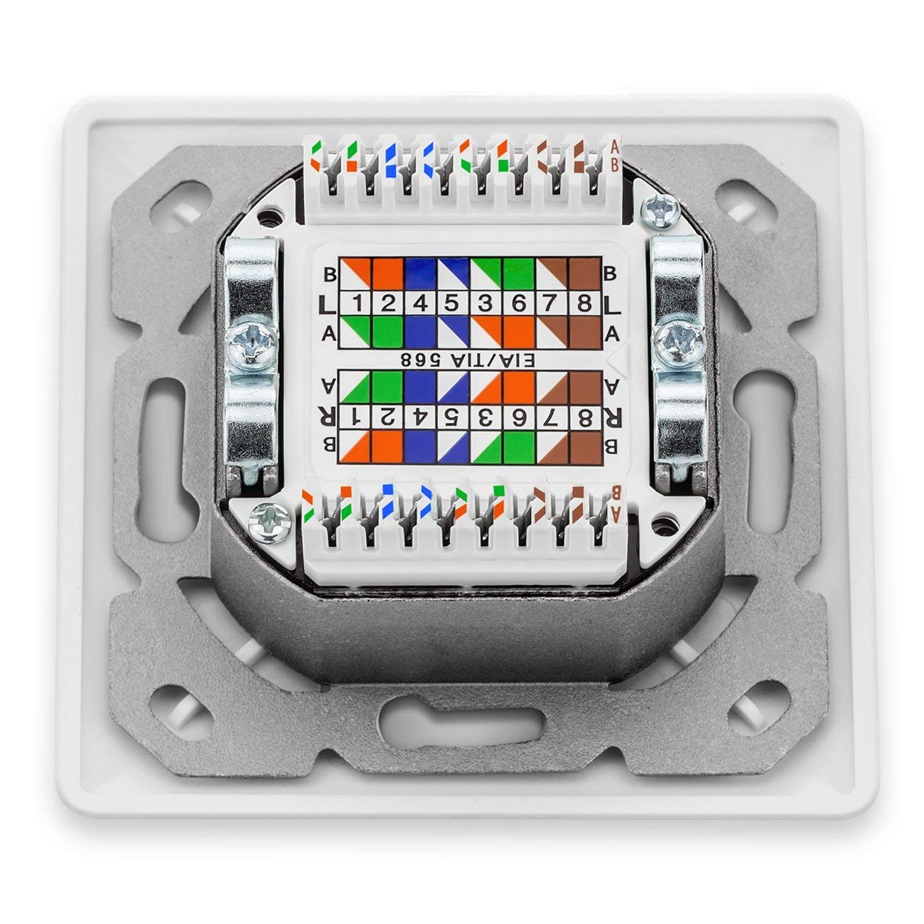 deleyCON 5x CAT 6a Universale Presa di Rete - 2x Porta RJ45 - Schermato - Superficie o Filo - 10 Gigabit Ethernet Rete - EIA/TIA 568A&B - Bianco