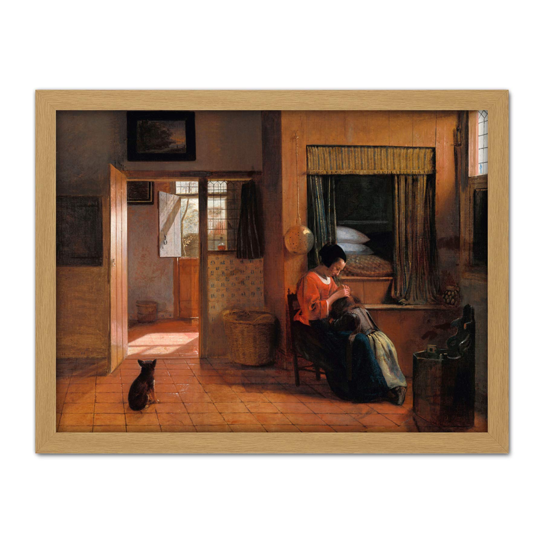 Artery8 Pieter De Hooch Mother Delousing Her Child'S Hair Artwork Framed Wall Art Print 18X24 Inch
