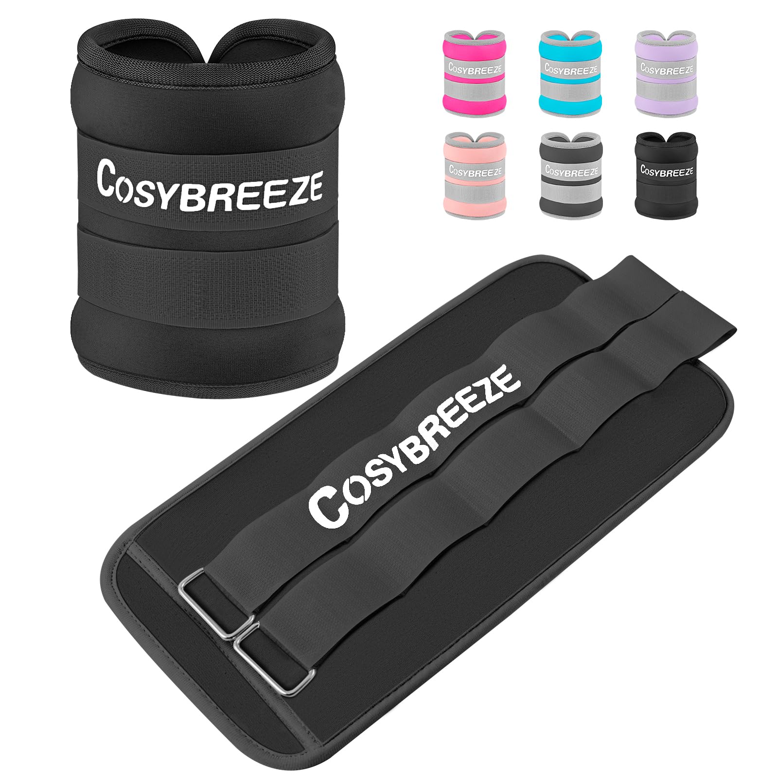 Cosybreeze Ankle Weights 8 KG 1 Pair Wrist Leg Arm Weights for Women Men, Strength Weighted for Walking, Running, Jogging, Fitness, Gym Workout - Black