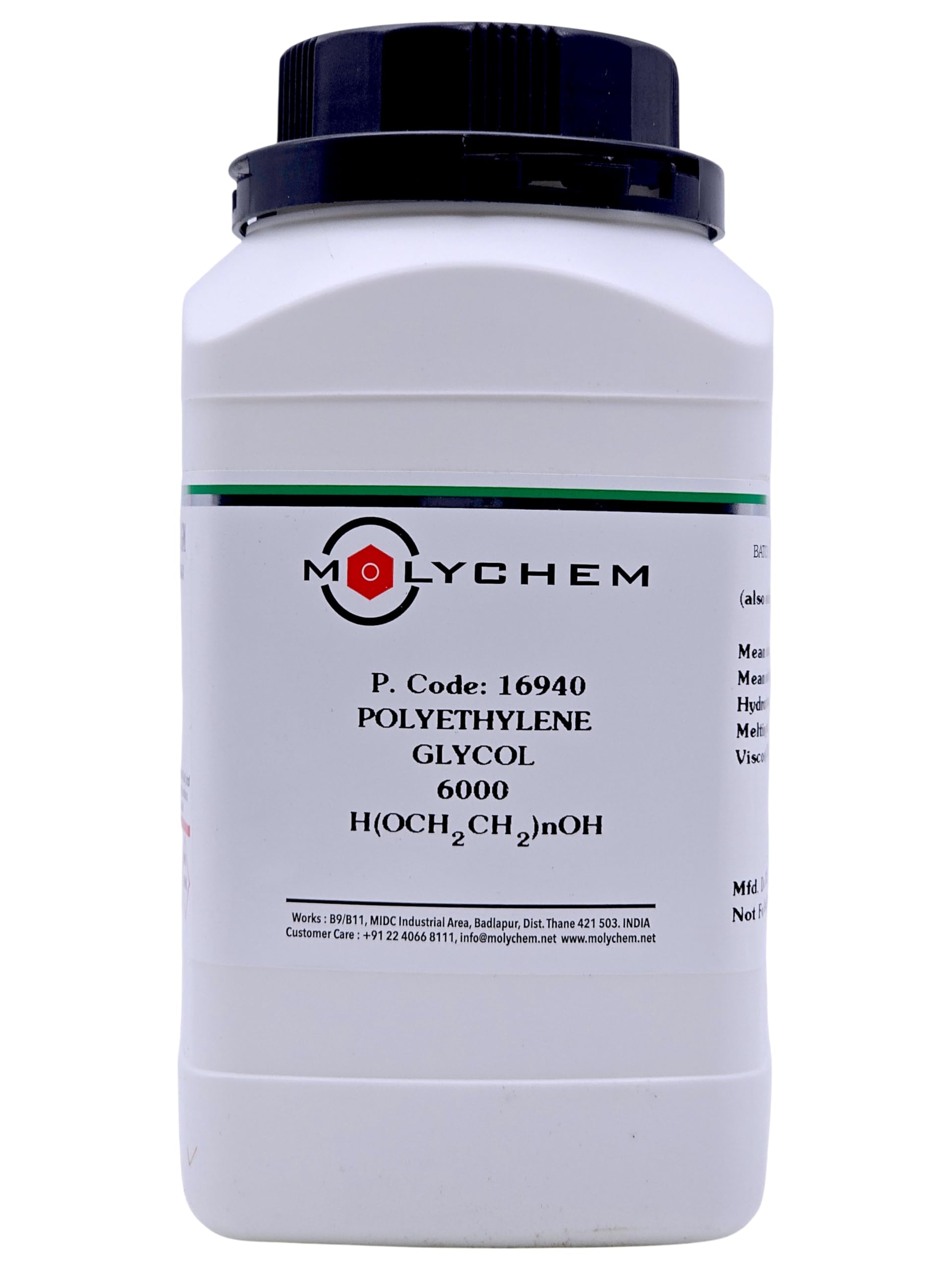 MOLYCHEM Polyethylene Glycol 6000 500GMS, CAS : 25322-68-3, Storage: Room Temperature, Shelf Life: 60 Months, for laboraotry and industrial use-image-28