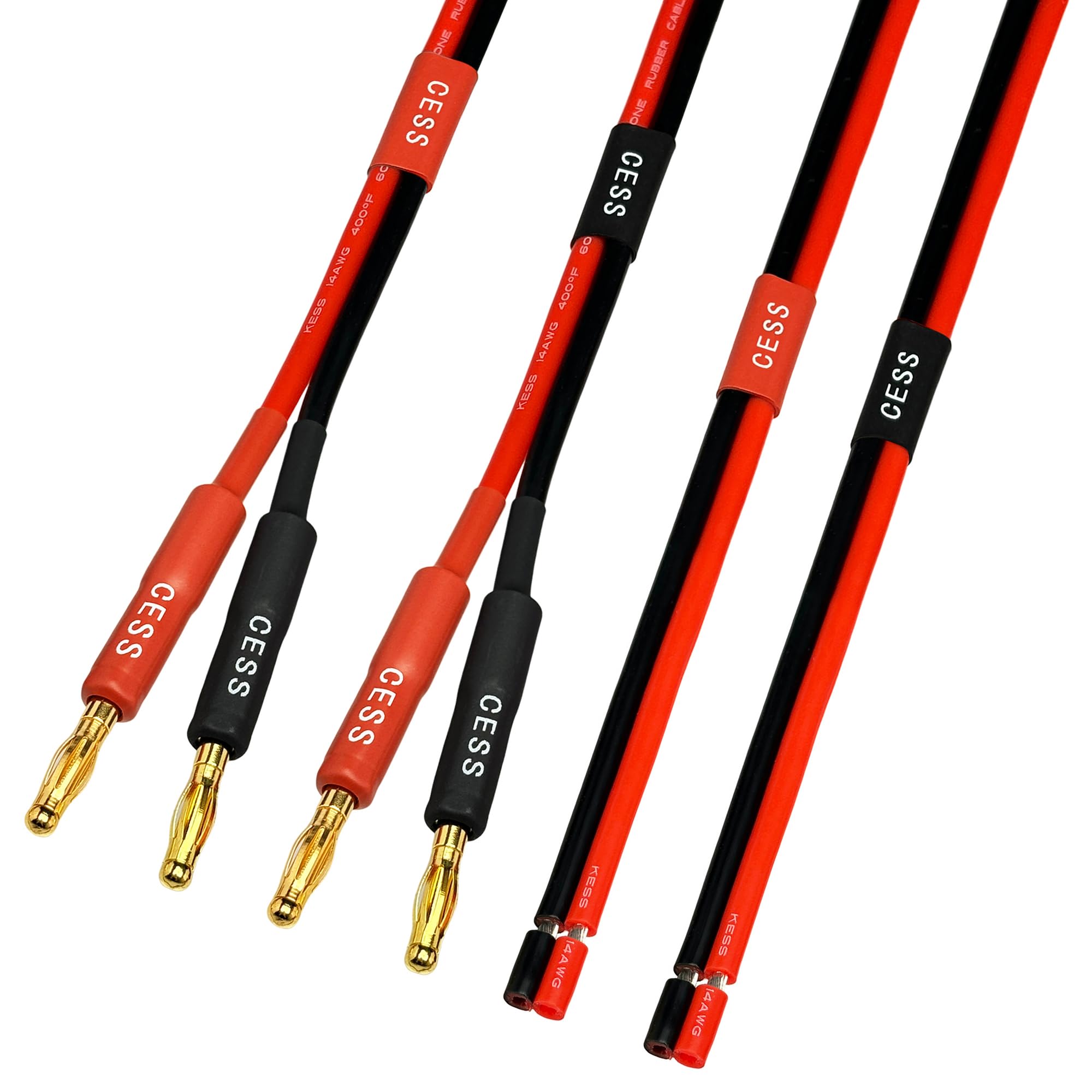 CESS-225-3f Bananenstecker Adapter: Lautsprecherkabel Mit Offenem Ende Für DIY & Verstärkeranschluss – 2-Kanal, 14 Gauge, 3 Fuß