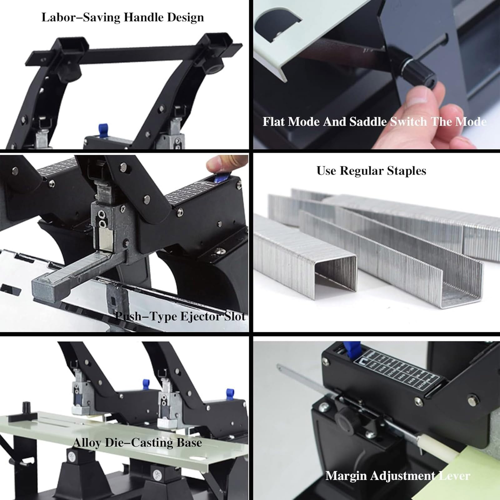 Schwerlast-Sattelhefter, manueller Flachhefter, Doppelkopf, verstellbare Ränder, 50 Seiten Kapazität, Desktop-Buchbindemaschine für Büro, Fabrik, Zuhause