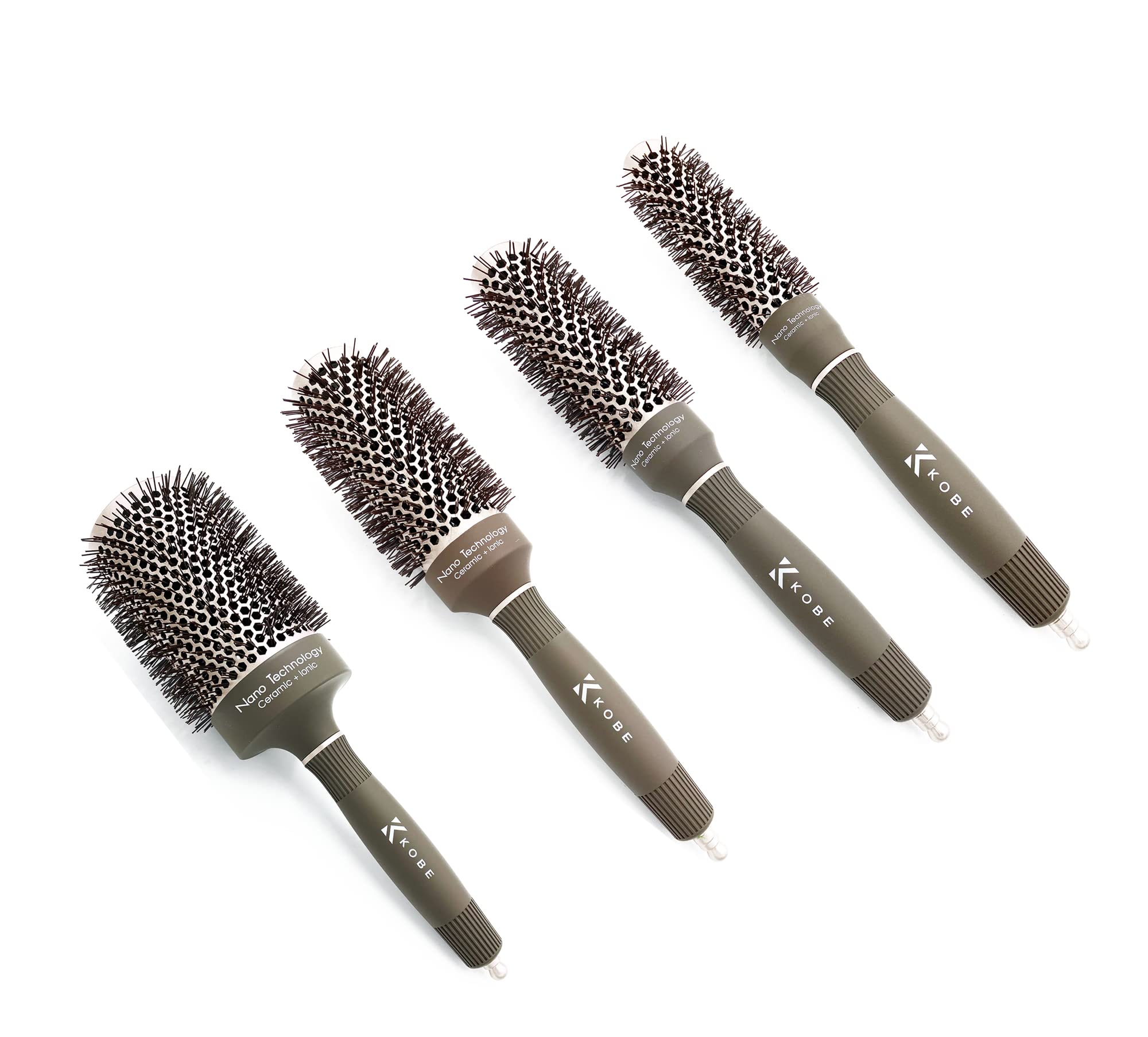 Kobe Professional Heat-Retaining Ceramic & Ionic Round Hair Brush for Blow Drying With Nanotechnology -Barrel Brush Set of 4 -Blow Dry Hair Brush,Curling Brush For Styling, Straightening & Detangling