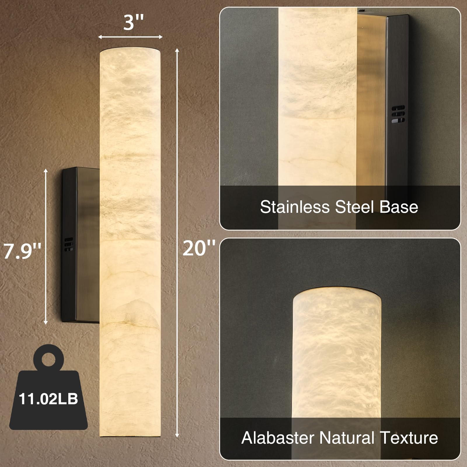 LumaVibe Natural Alabaster Wall Sconces, 20