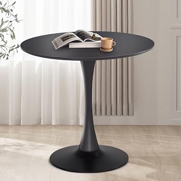 Round Dining Table,31.5Kitchen Table for 2-4 People,MDF Table Top with Metal Pedestal Base,Tulip Design for Kitchen,Dining Room,Living Room,Leisure,Black