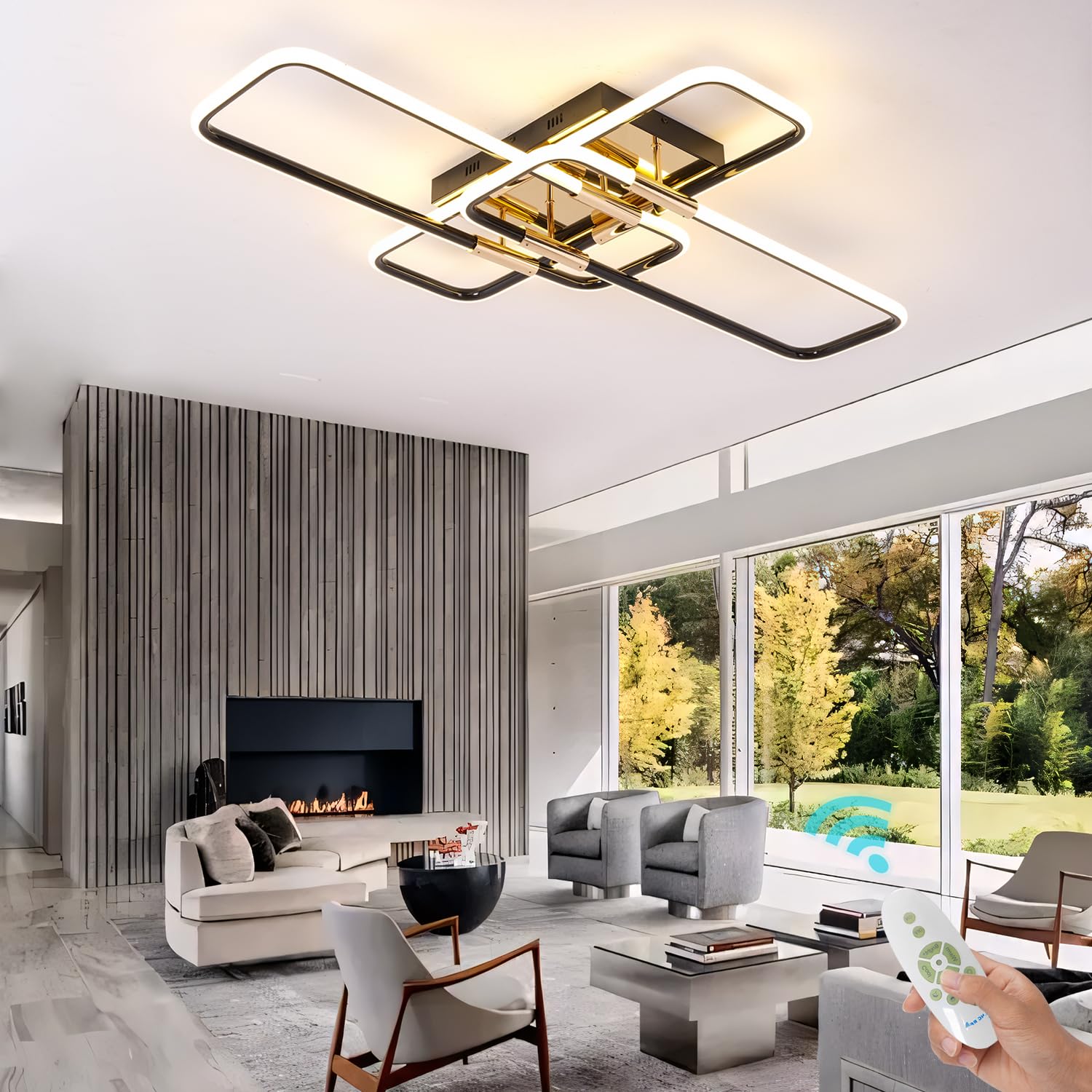 シーリングライト・天井照明 Modern Led Living Room Ceiling Lights 60 SHIANDAR Modern LED Ceiling Lights for Living Room, Black Gold