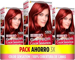 Pack de 3 Cajas de Coloración Color Sensation de Garnier: Color Vivo y Duradero, Cobertura Completa de Canas, 6.60 Rojo Intenso, El embalaje puede variar