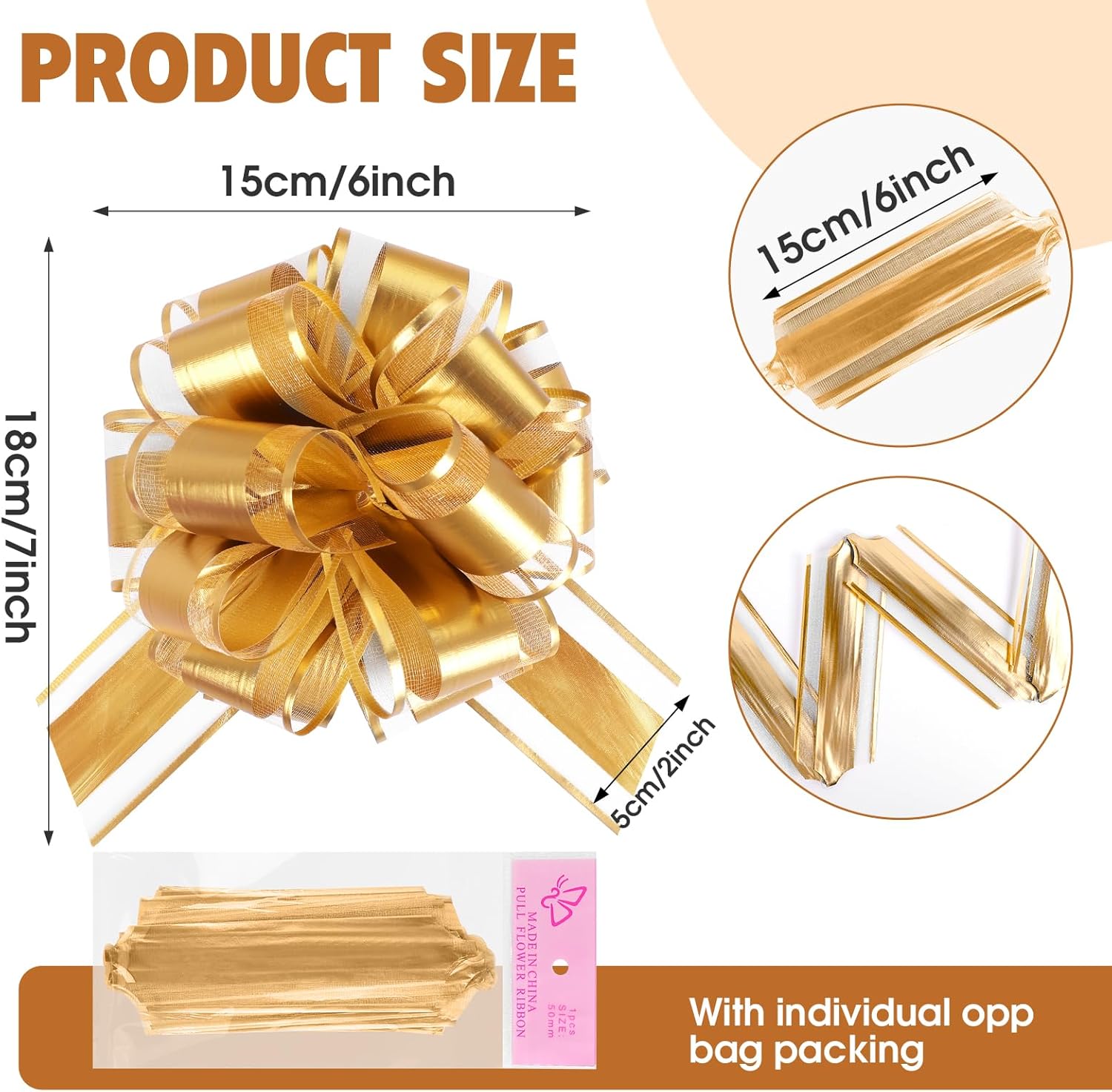 24PCS 6 Inch Large Pull Bows,Gold Bow for Gift Wrapping,Party Gift Wedding Ribbon Bows for Wrapping Boxes or Flower Decorations,Perfect for Christmas Valentine's Day Decoration Bow（Gold） - Image 2