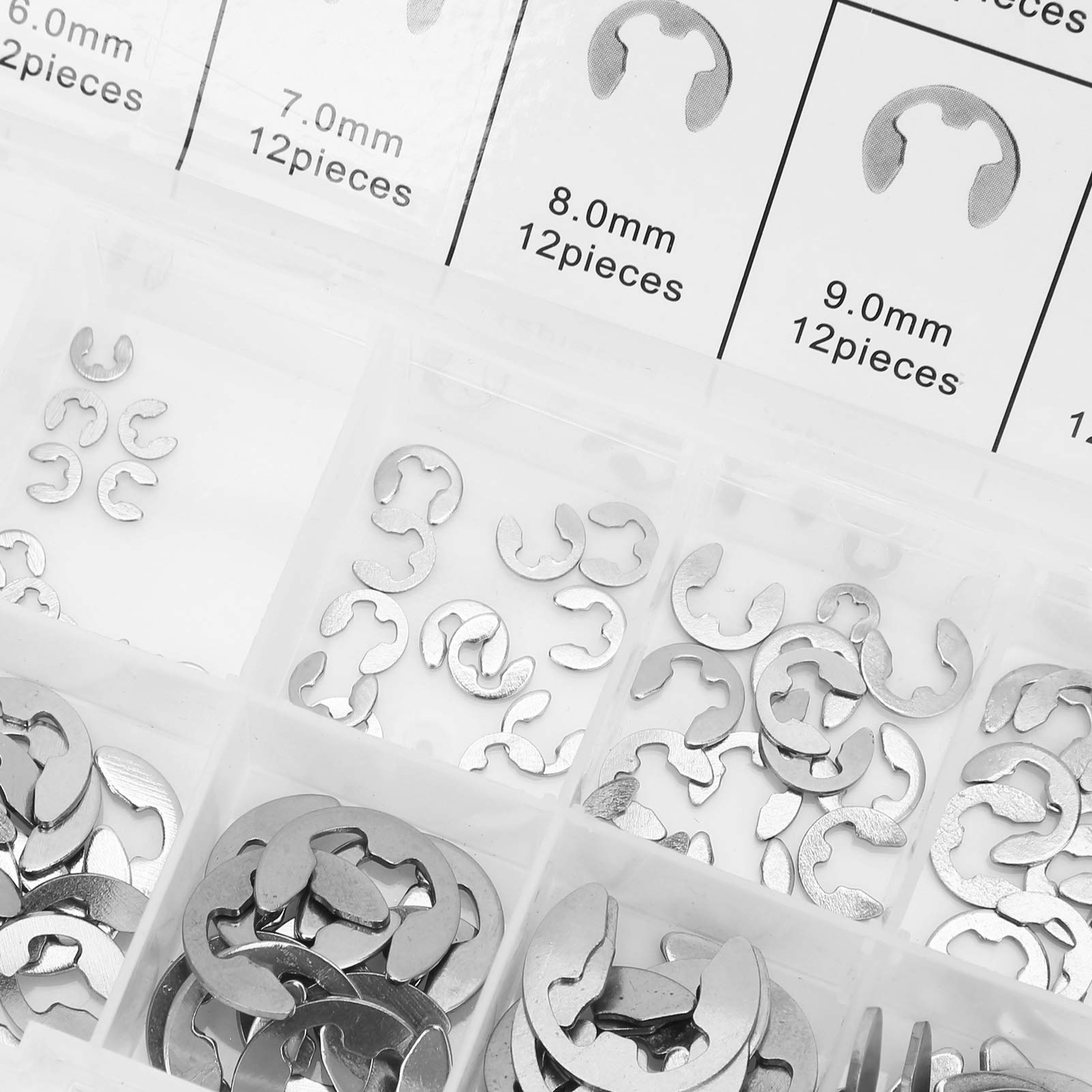 120 Szt. Zestaw Podkładek Zaciskowych E ze Stali Nierdzewnej Otwarty Pierścień Zabezpieczający Pierścień Zabezpieczający Wału M1.5-M10 E-Clip Zewnętrzny Zestaw Podkładek Ustalających Zestaw łączników