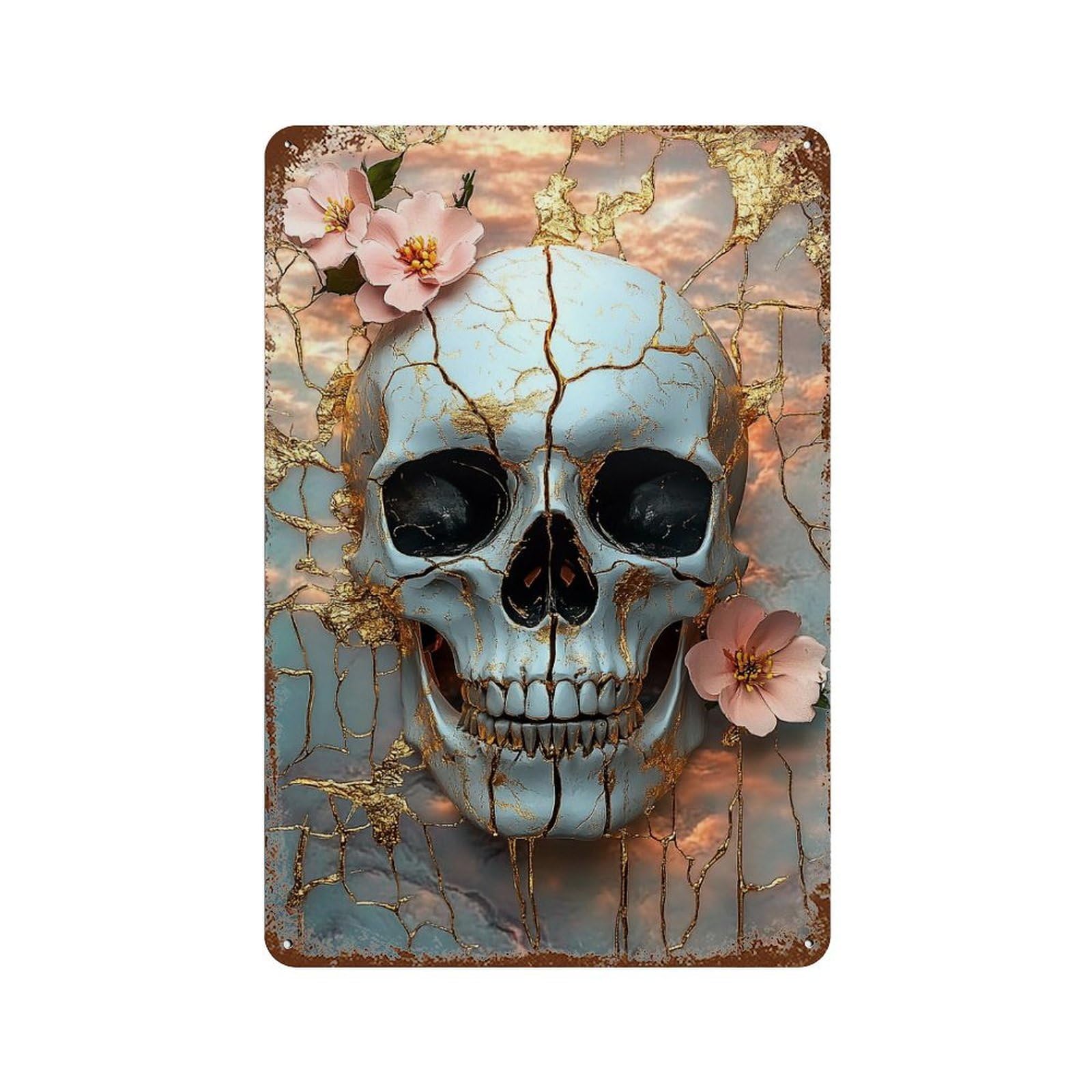 Garage Style Gothic Skull Wall Art Decor-3 Rustic Tin Plaque 11.8"x7.9", Farmhouse Wall Decor for Bar And Workshop