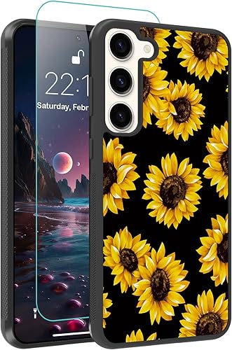 MOWIME Funda de girasol compatible con Samsung Galaxy S24 Plus con protector de pantalla, girasol amarillo S24 + funda con estampado floral,