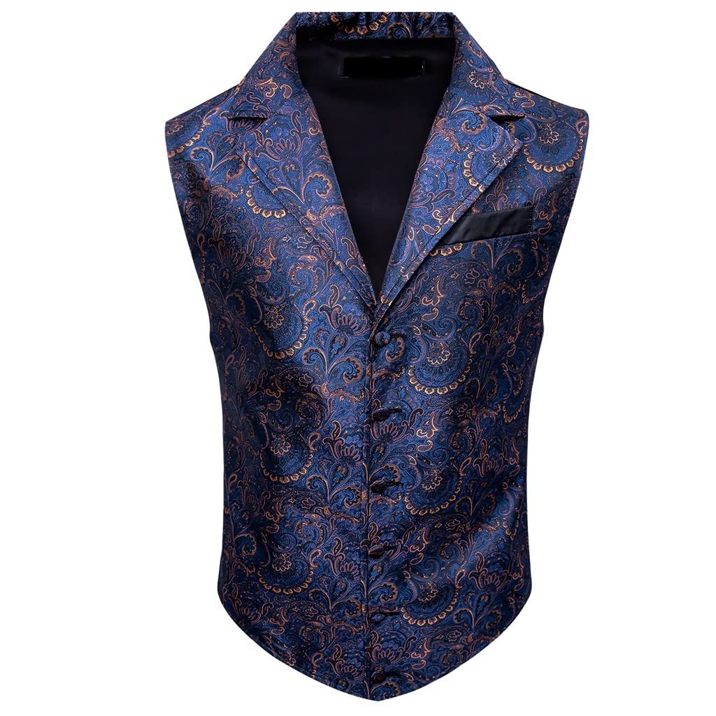 Gilet bleu paisley herringbone gilet manteau costume de soie en taille L