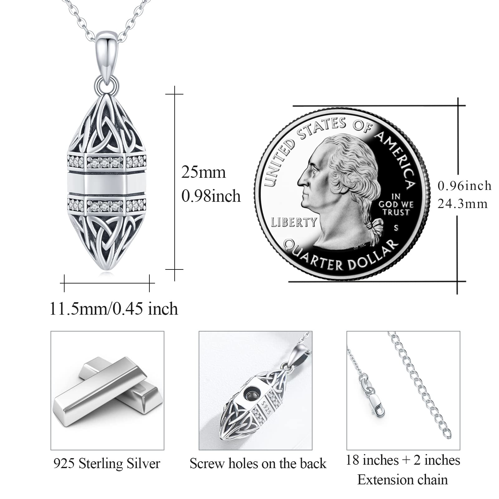 Collar para cenizas de plata de ley 925, colgante de ceniza conmemorativa con diferentes motivos – Nudo celta, árbol de la vida, corazón, flor para hombre y mujer