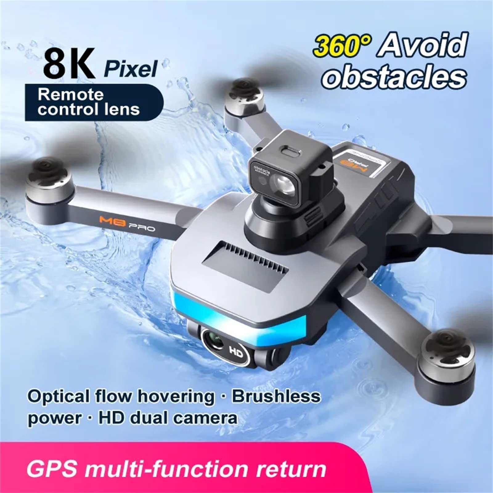 Dron para Niños Adultos con Cámara Ajustable HD 6K, Cuadricóptero RC De Seis Capacidades para Sensor De Gravedad, Vuelo De Trayectoria, Retorno Automático GPS, 2 Baterías
