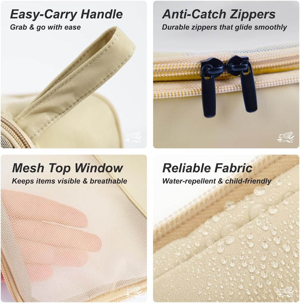 Compression Packing Cubes for Travel, Carry On Suitcase Organizer, Travel Essentials for Women and Men, Travel Bags for AEROARTLY Luggage, Holiday & Birthday Gifts Bags (4PC Set, Beige)