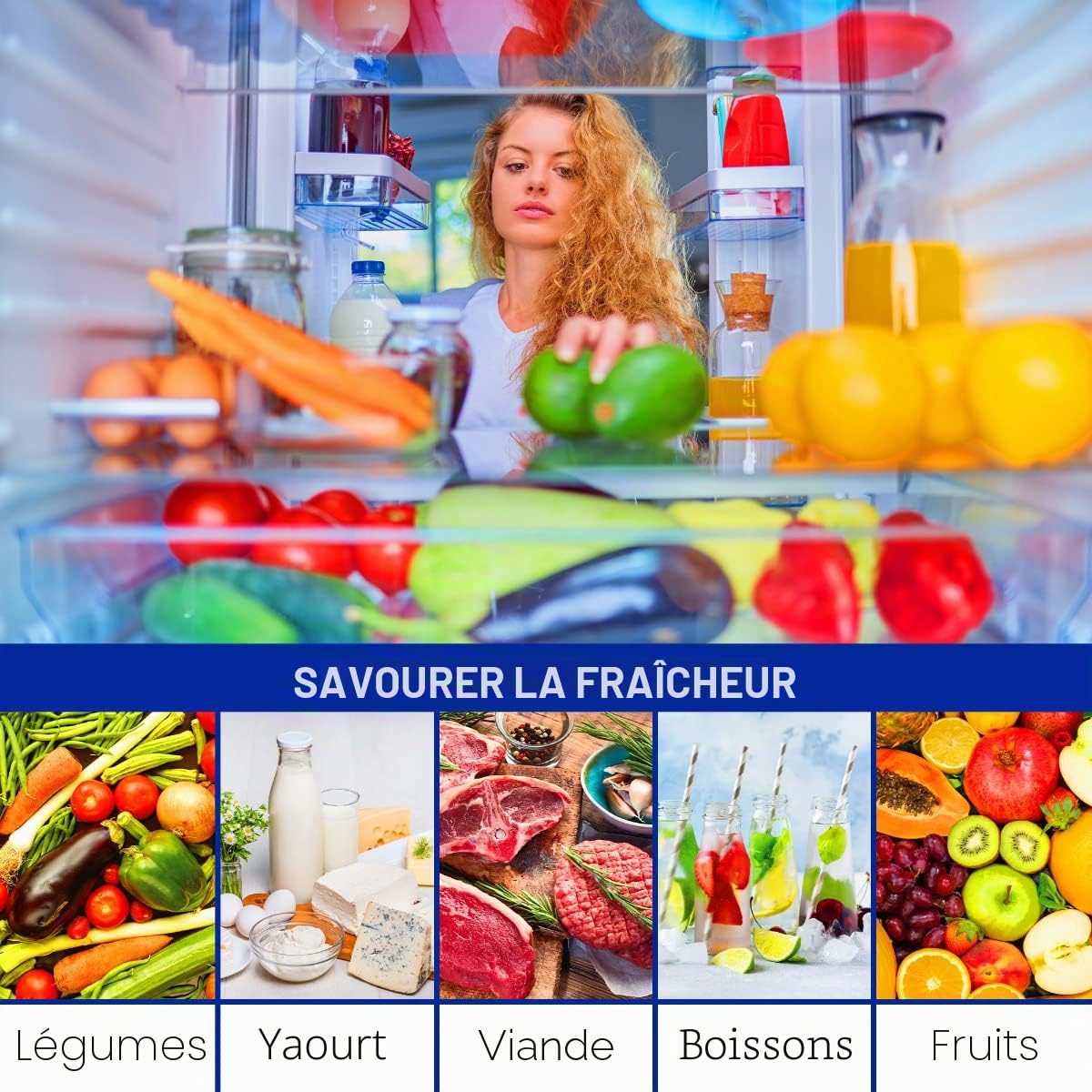 Bomann Réfrigérateur 242L blanc VS7316-1-blanc, Capacité nette : 242 litres, Éclairage intérieur à DEL, Contrôle de la température en continu, 5 clayettes en verre