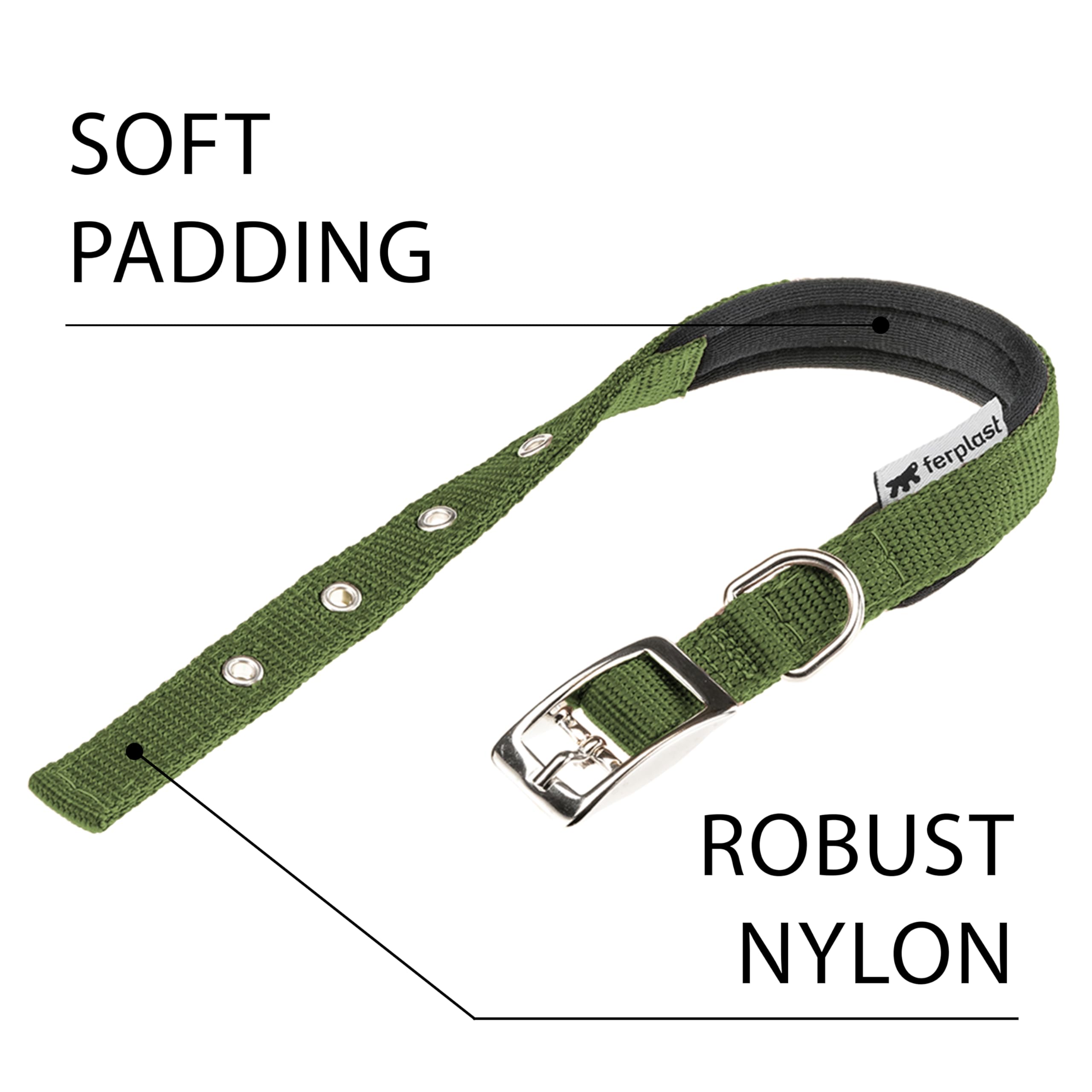 Ferplast Small Dog Collar Adjustable Padded Nylon Dog Collar Metal Buckle, Neck Size 23-31 cm, Dark Green - Image 3