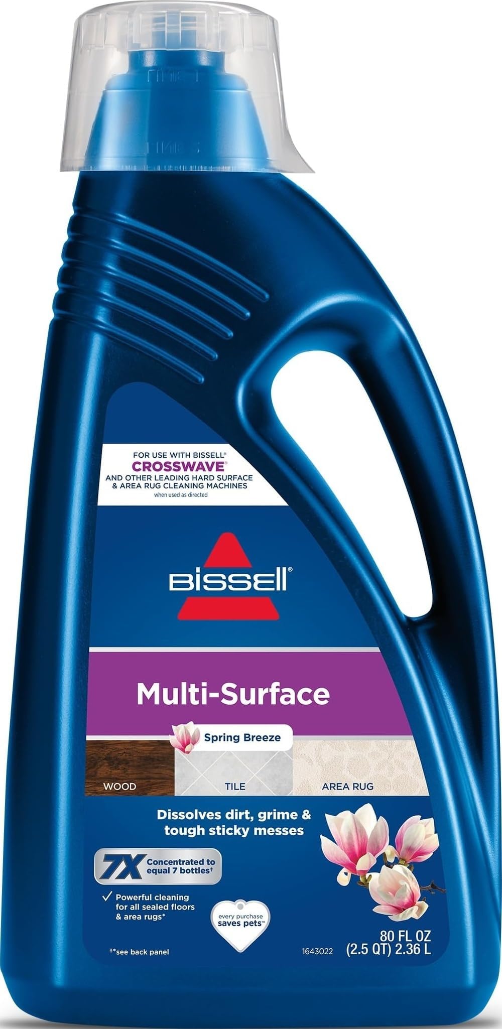 Bissell Multi-Surface Solution, for use in CrossWave and Other Leading Hard Surface and Area Rug Cleaners, 80oz, Dissolves Dirt, Grime, and Tough Sticky Messes