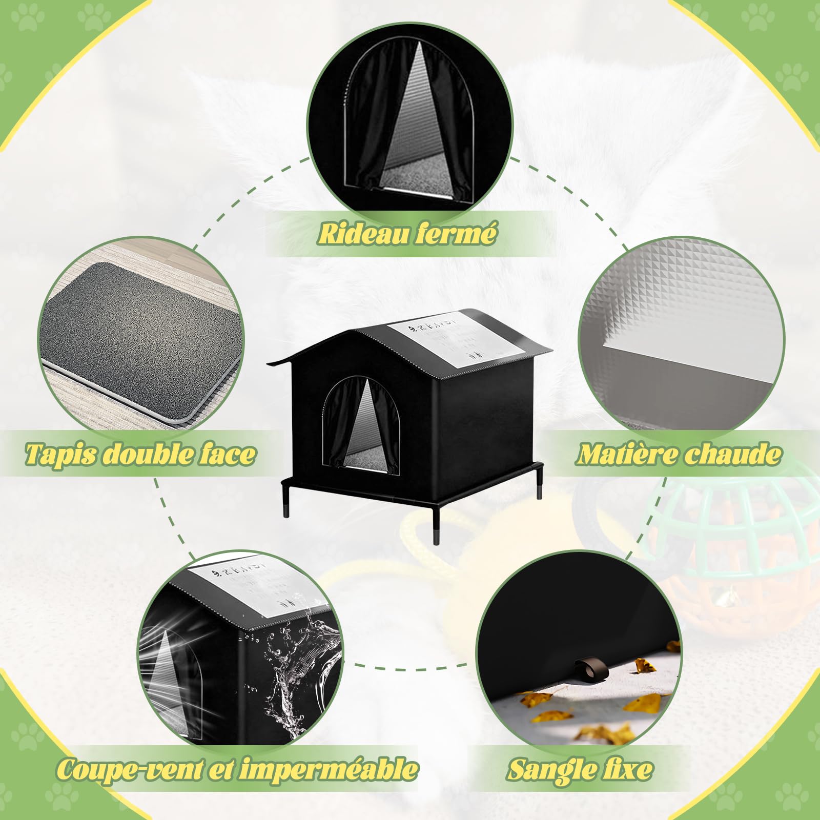Milageto Maison pour Chat pour l'Extérieur, Abri Imperméable et Isolée pour Chats Strays pour l'Extérieur, Lit pour Chien Confortable et Douillet, Cabane Imperméable pour Porche de Grange, Noir, S