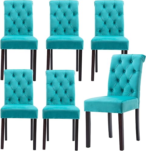 Miniatura 20 de Juego de 4 sillas de comedor de cuero PU, sillas de cocina tapizadas estilo granja, sillas de acento modernas, sillas laterales Parsons de madera