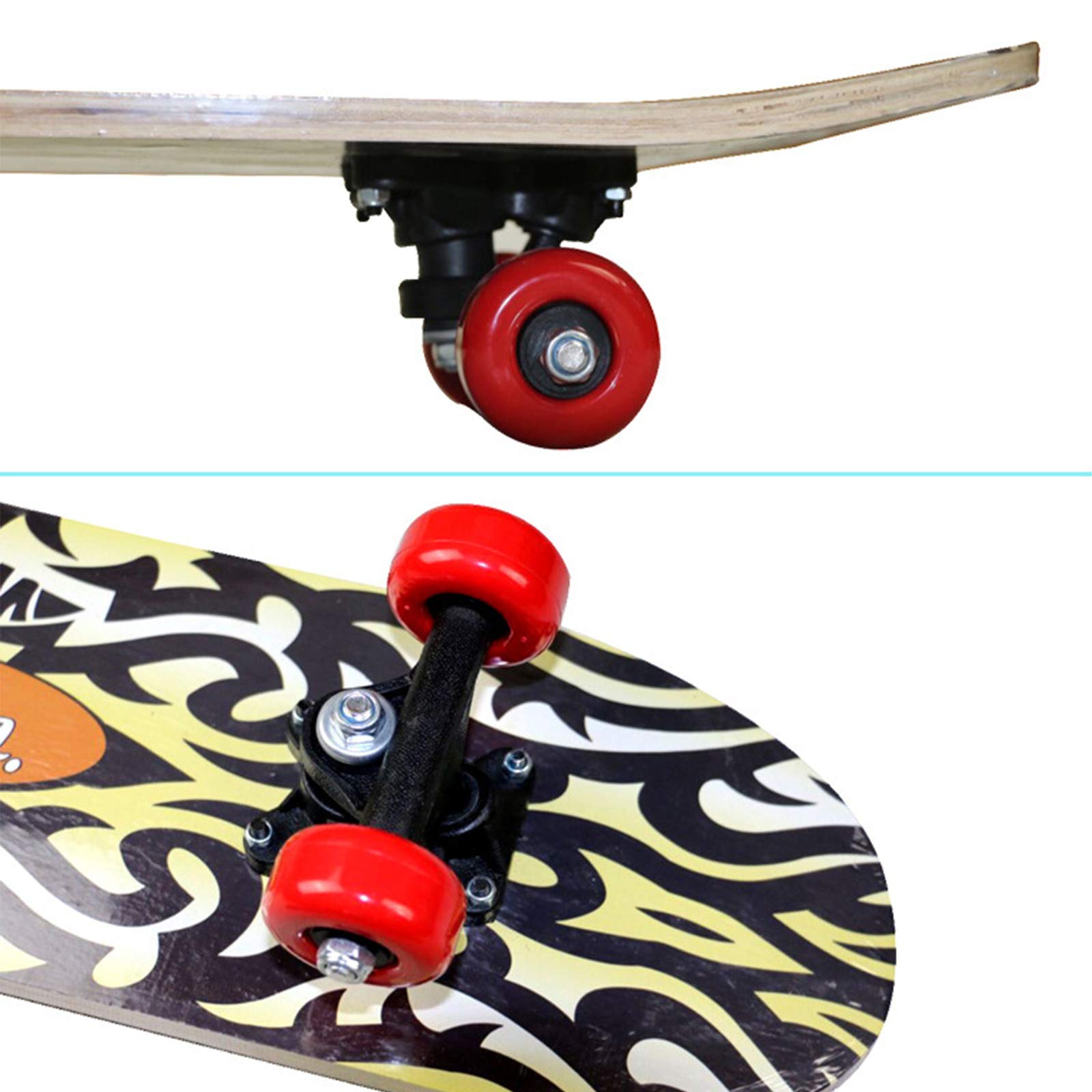 Skateboard Professionale Completo da 23,6 Pollici, Longboard Standard A Quattro Ruote in Acero Double Kick per Bambini E Principianti, Staffa in Lega di Alluminio da 60 Cm