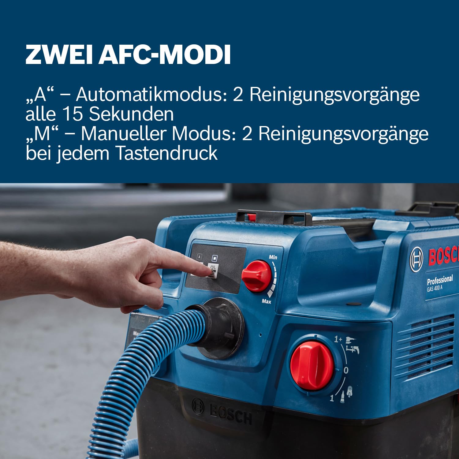 Bosch Professional Allessauger Gas 400 A (1200 W, automatische Filterreinigung (AFC), inkl. Hauptfilter, Schlauch, Werkzeugadapter, Krümmer, 2X Entsorgungssack)