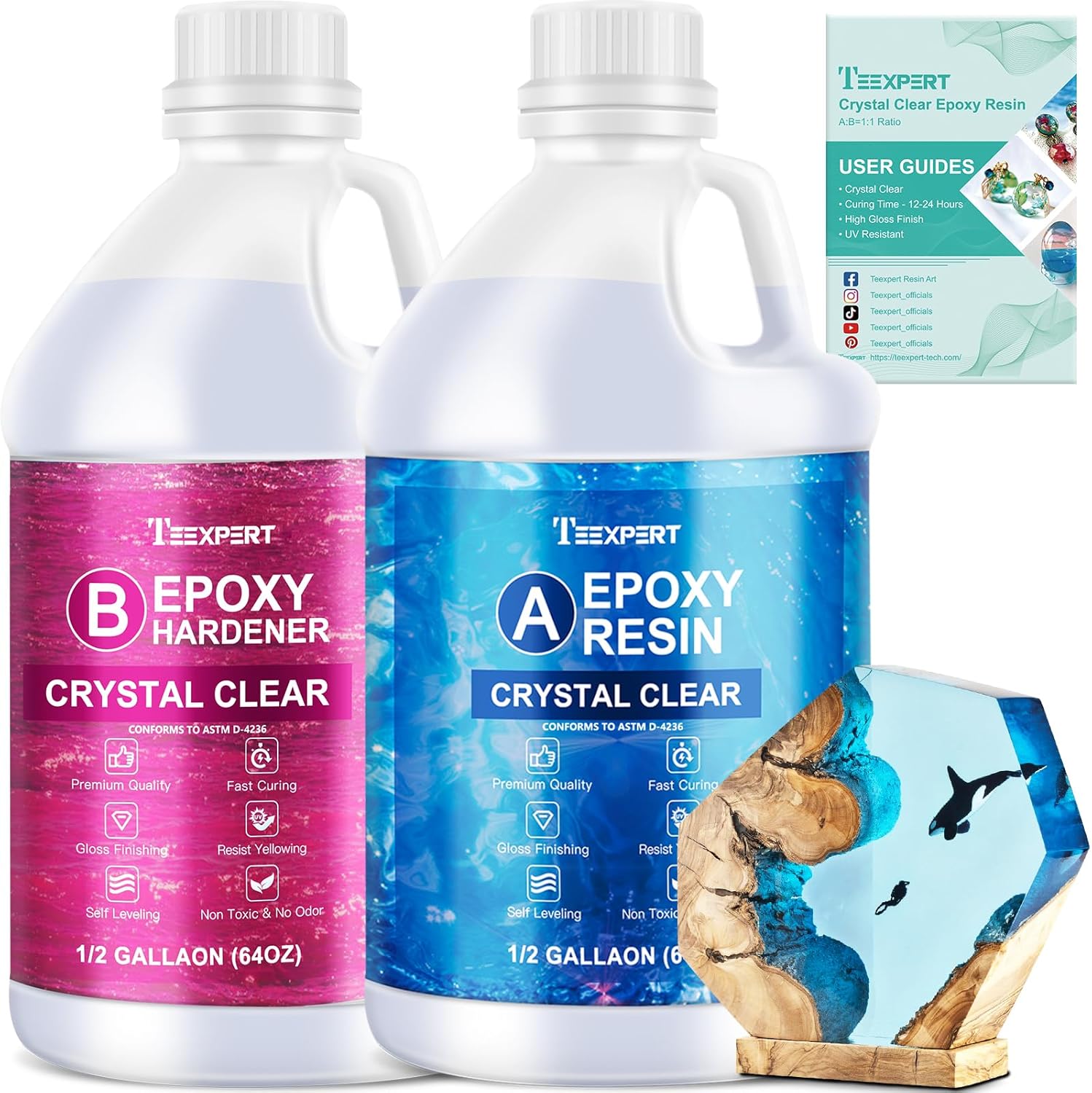 Teexpert Epoxy Resin Crystal Clear Kit 1 Gallon HighGloss Coating and Casting Resin, Self